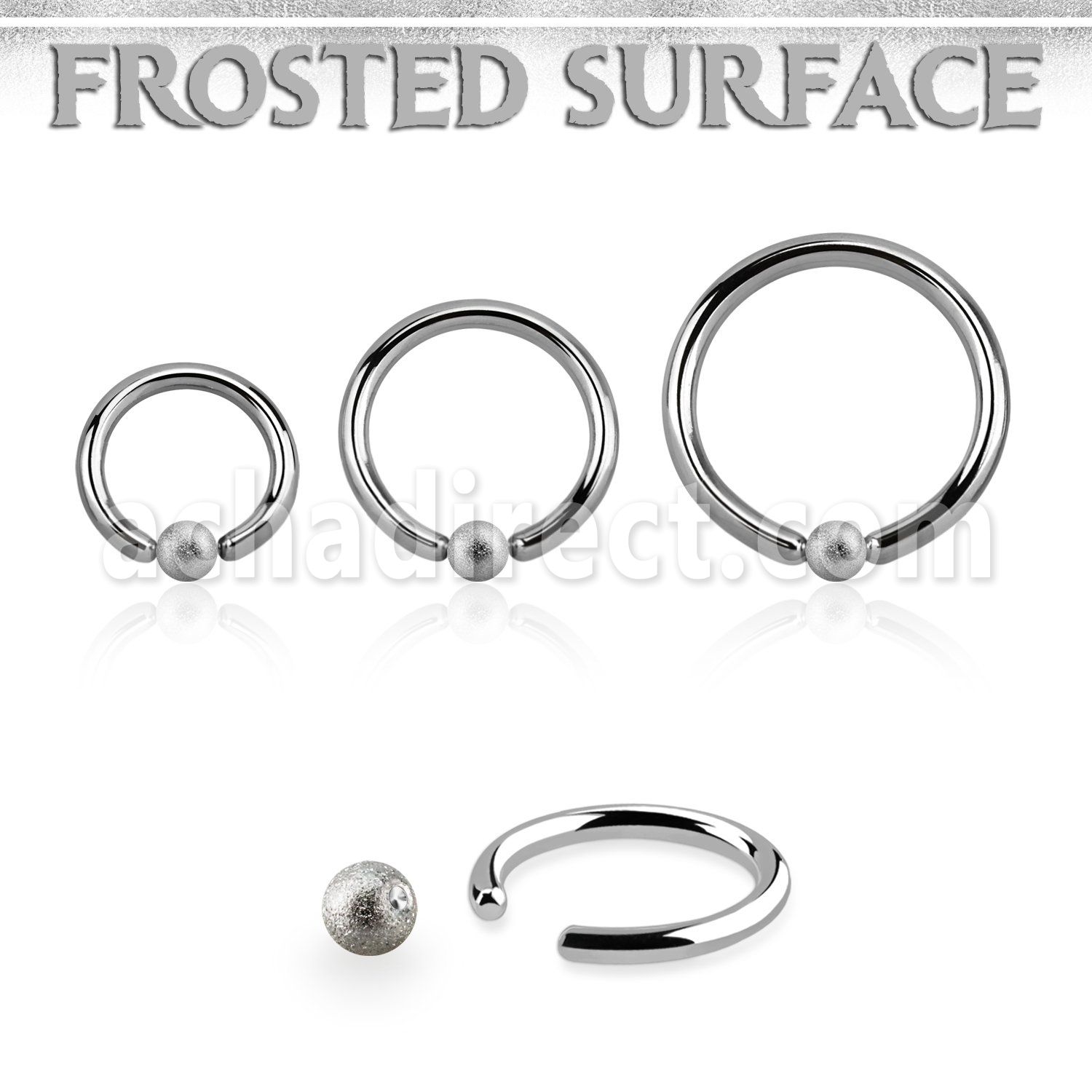 bcr16f3 steel ball closure ring, 16g w 3mm frosted ball