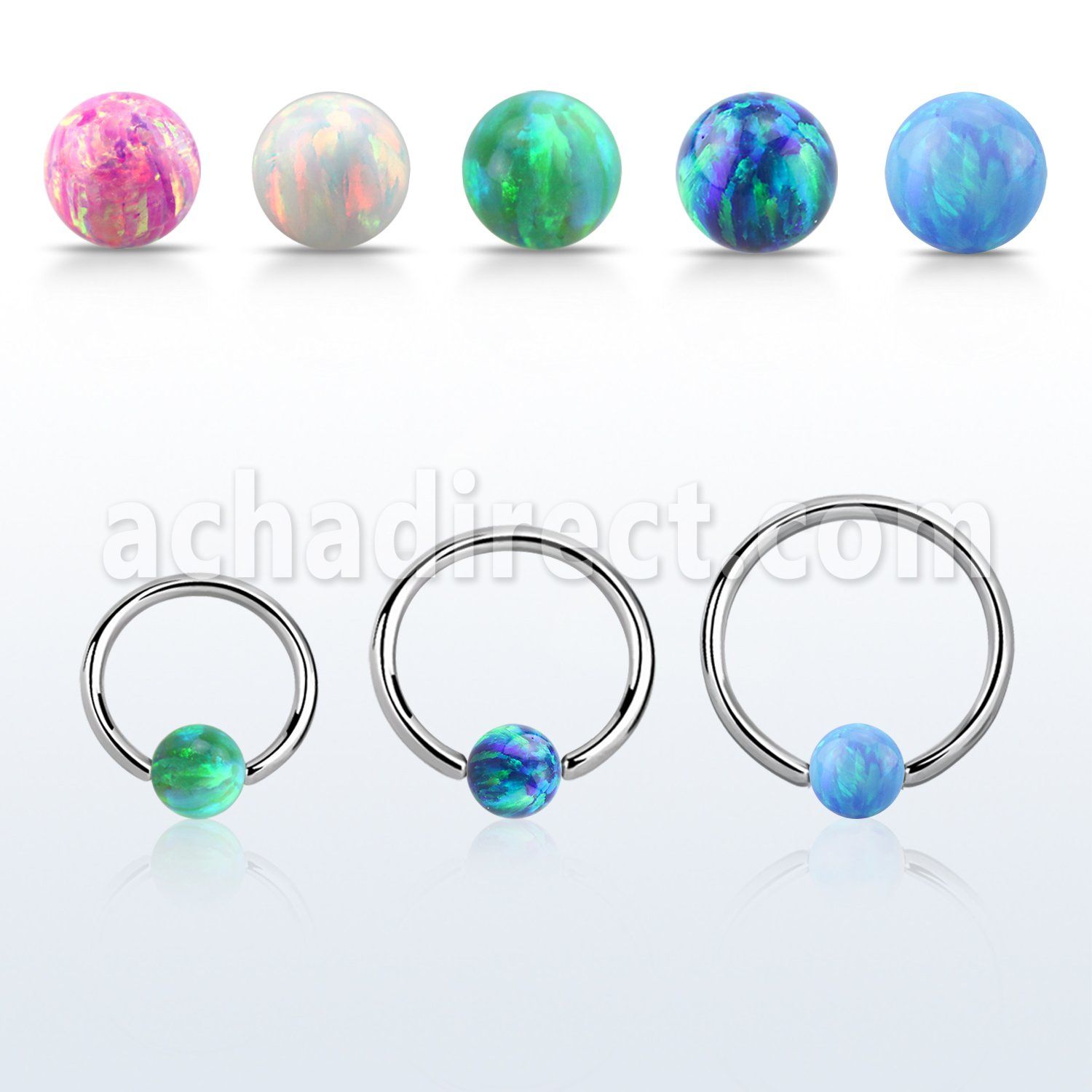 bcr20o4 316l steel ball closure ring 20g 4mm synthetic opal ball