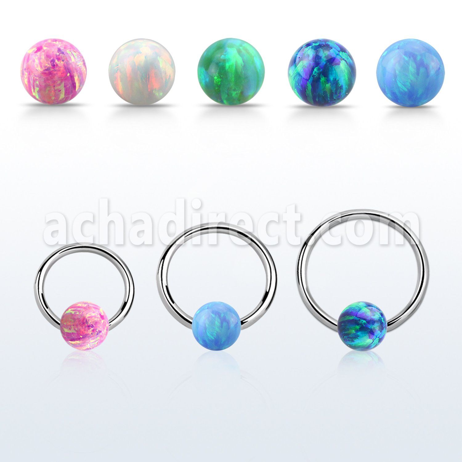 bcr20o5 316l steel ball closure ring 20g 5mm synthetic opal ball