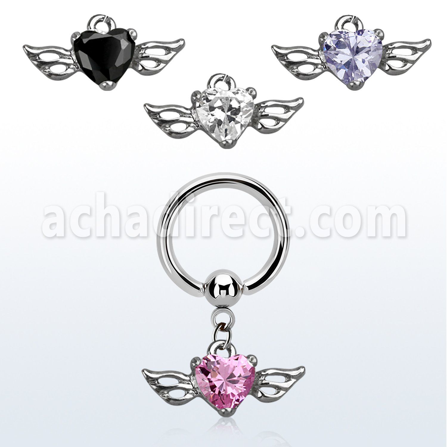 bcrgz586 316l steel bcr 1.6mm w a heart shaped cz stone with wing