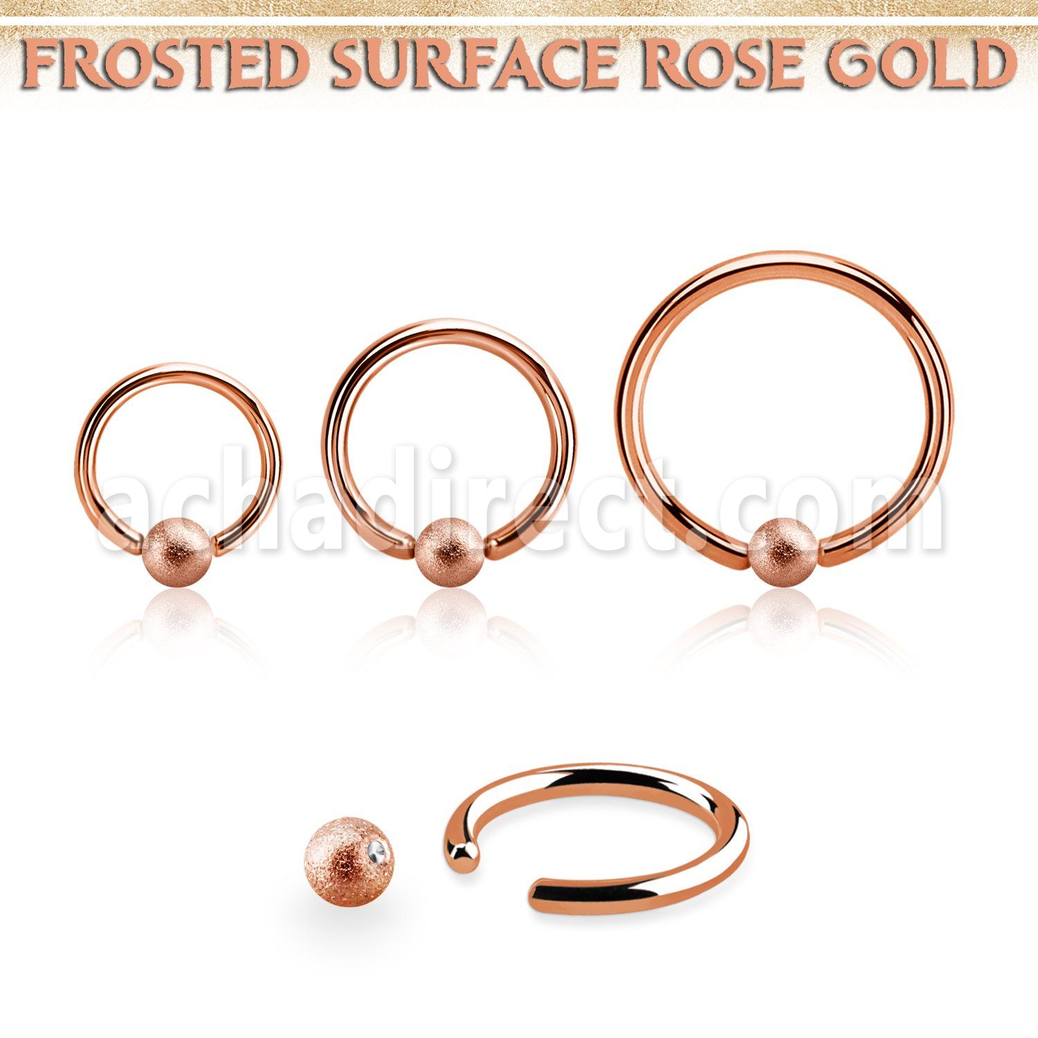 bcrr14f4 rose gold steel ball closure ring, 14g w 4mm frosted ball
