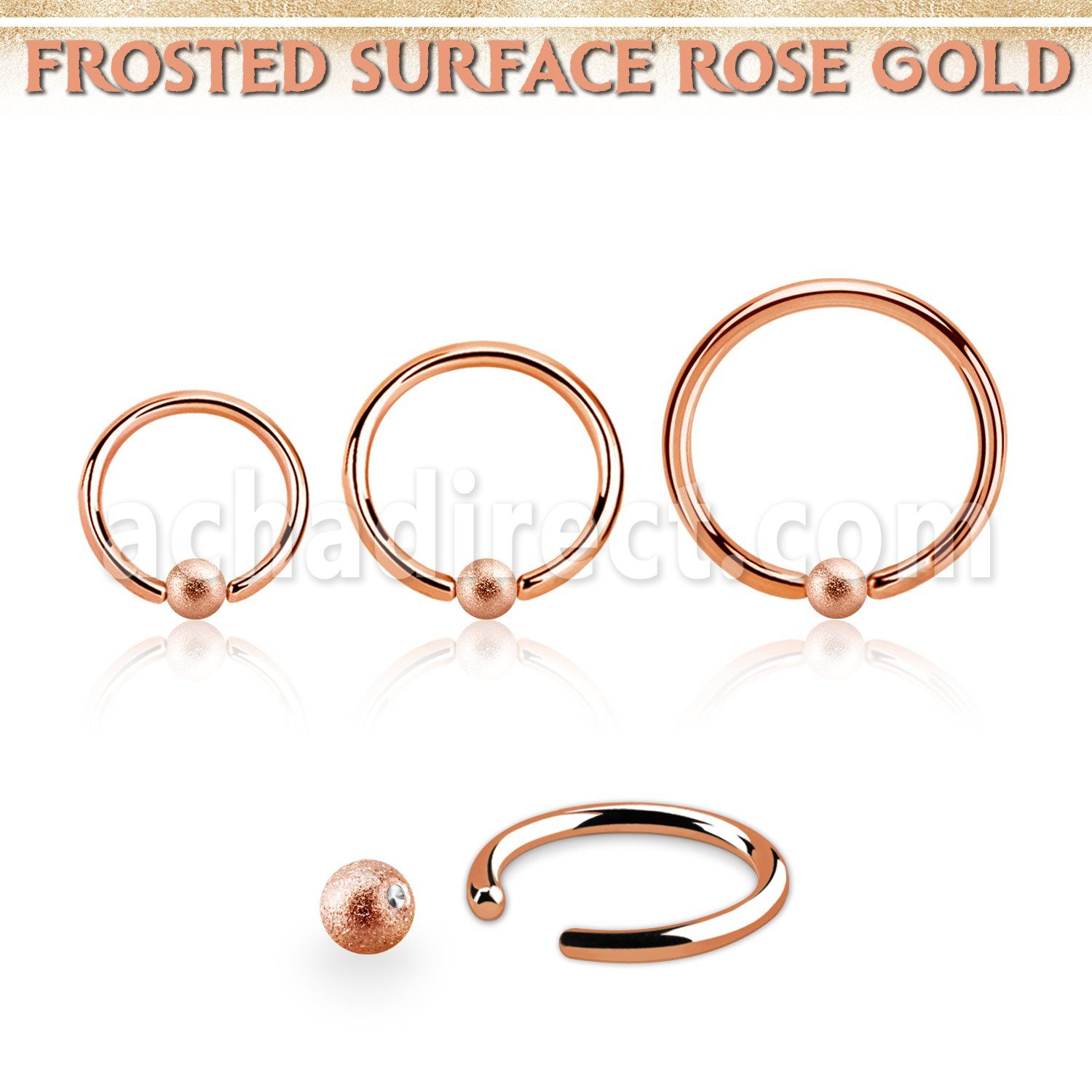 bcrr18f3 rose gold steel ball closure ring 18g  w 3mm frosted ball