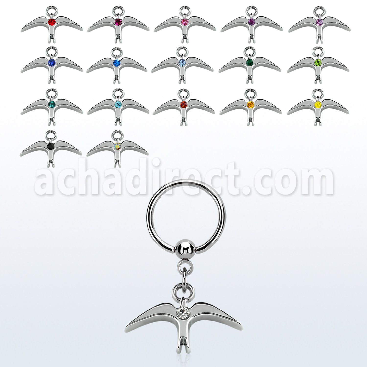 bcrs463 316l steel bcr 1.2mm w a plain bird w a center crystal