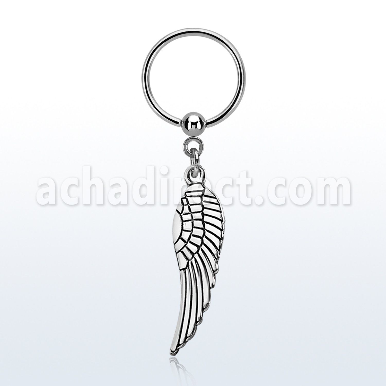bcrs653 316l steel ball closure ring w dangling plain bird wing 