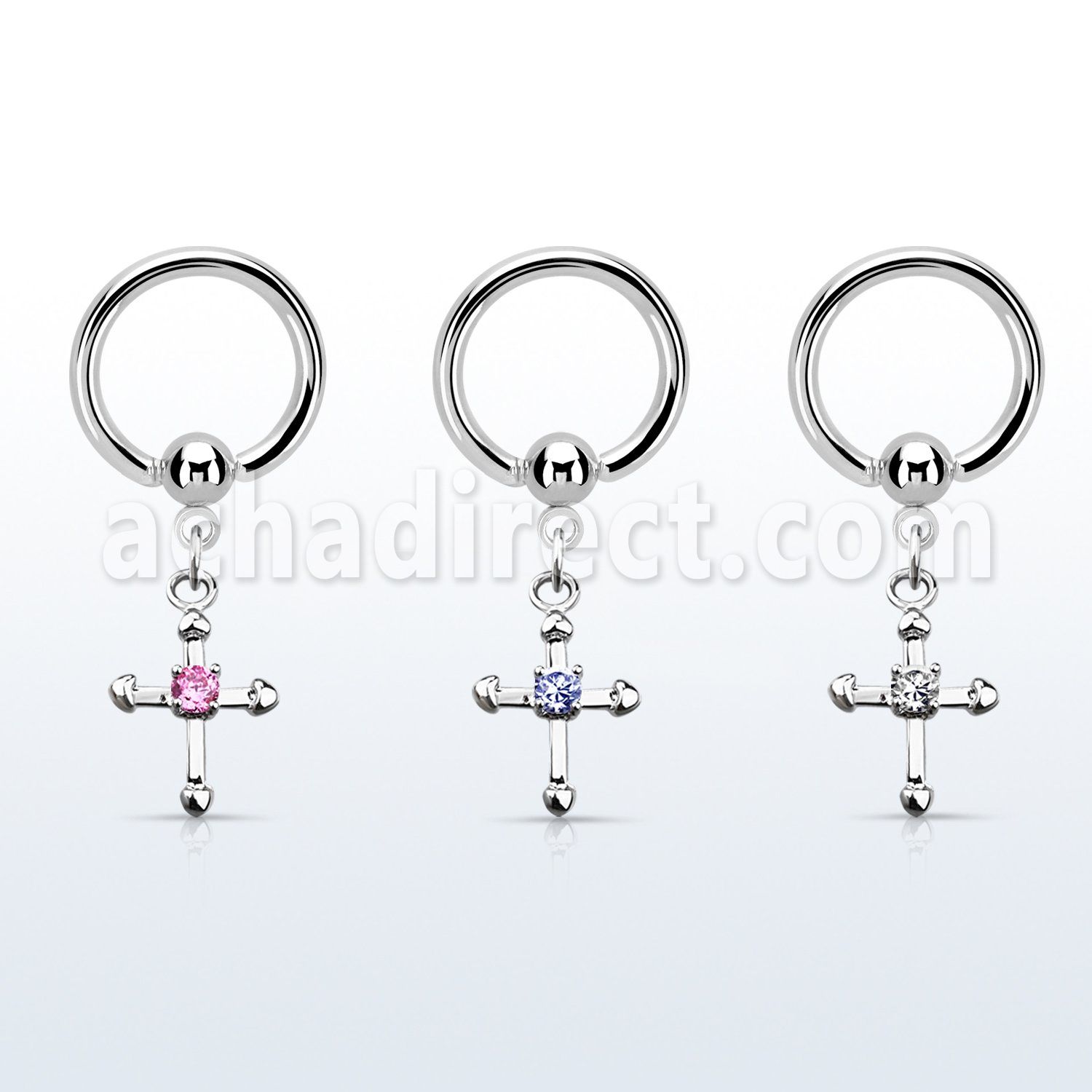 bcrsz14s steel bcr 1.2mm w a cross w tiny cz stone in the center
