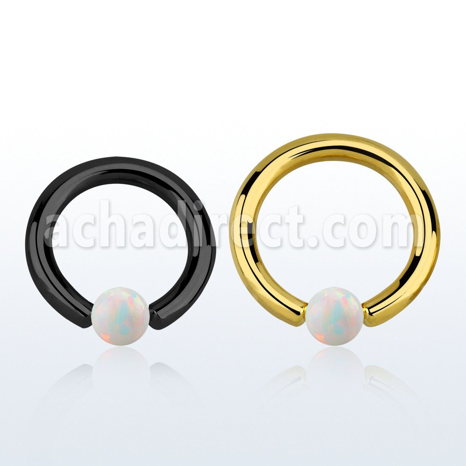 bcrt10o5 black or gold steel ball closure ring 10g 5mm opal ball