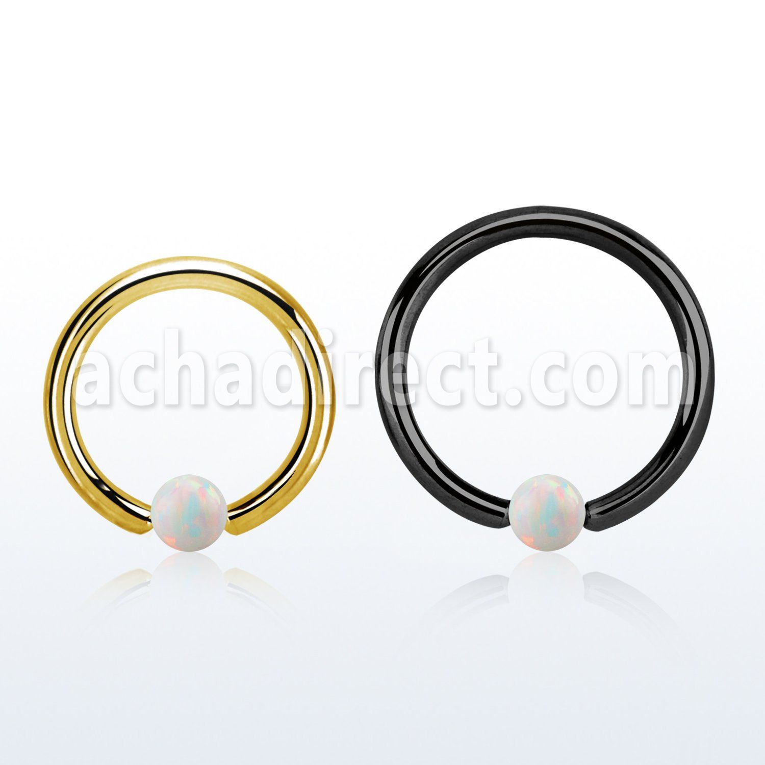 bcrt12o4 black or gold steel ball closure ring 12g 4mm opal ball