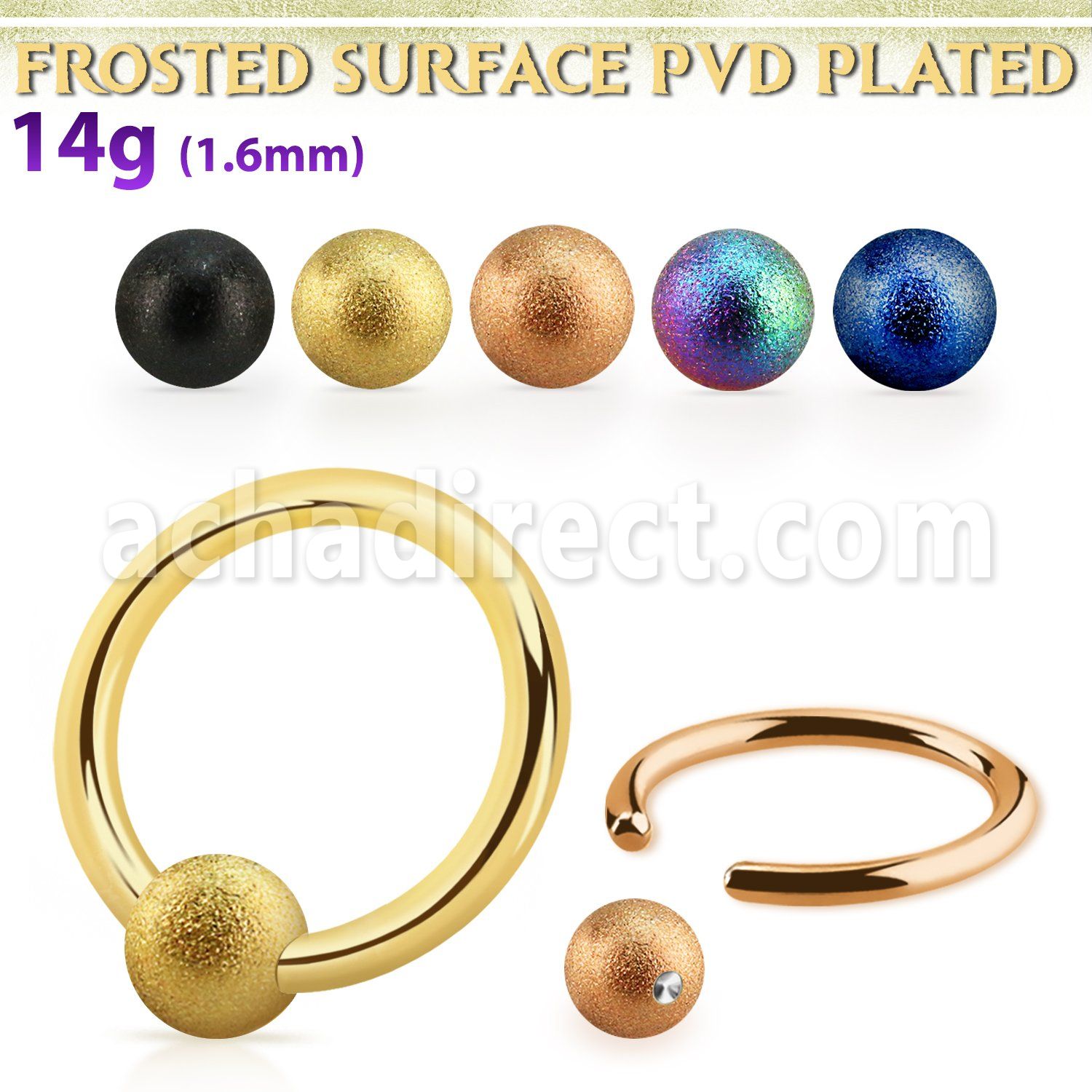 bcrt14f4 anodized steel ball closure ring, 14g w 4mm frosted ball