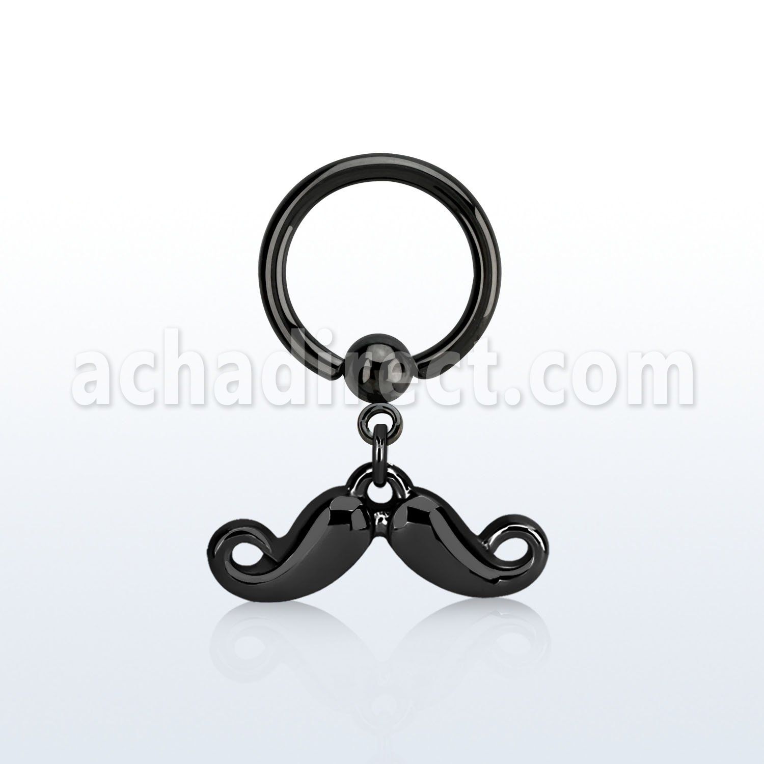bcrtg518 black steel ball closure ring w dangling mustache