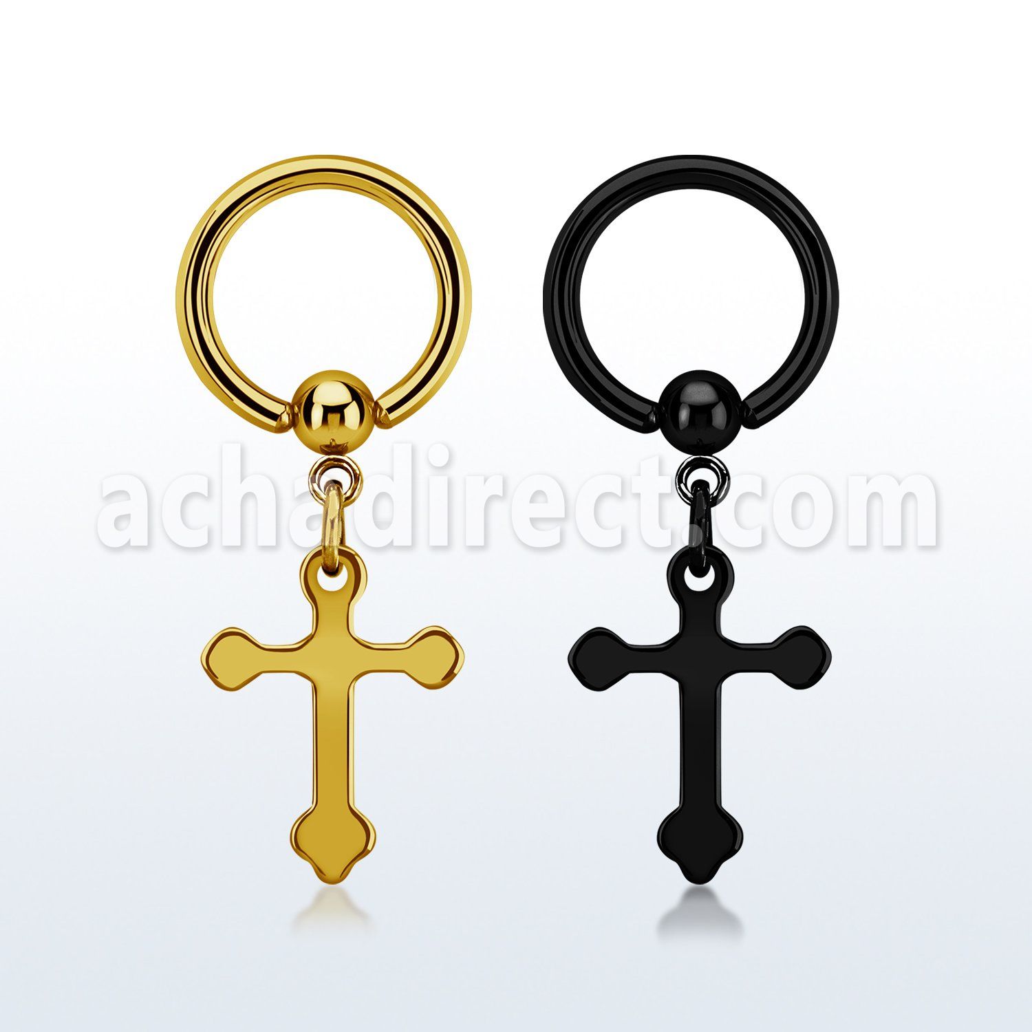 bcrtgcro pvd plated steel ball closure ring dangling steel cross