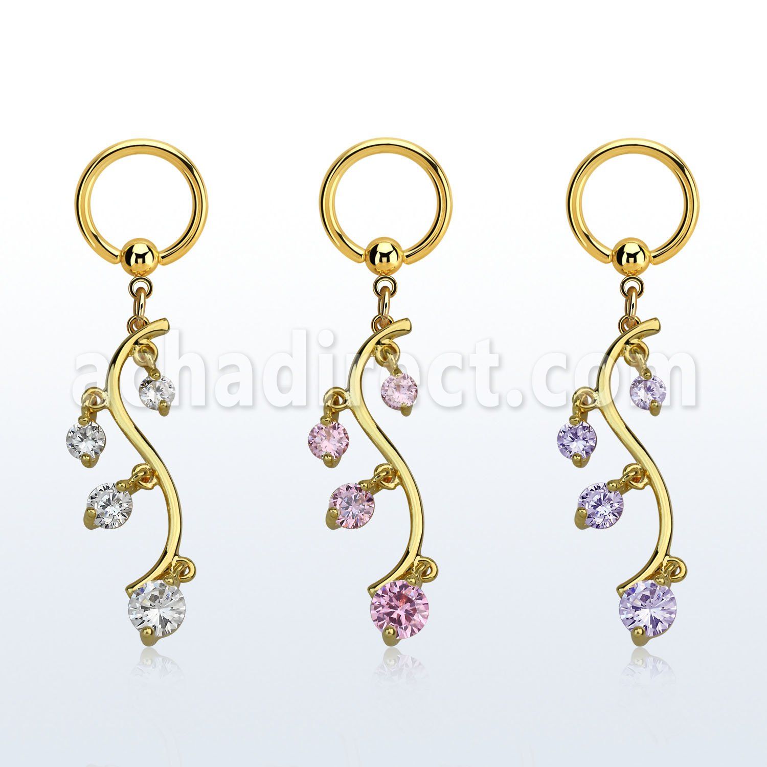bcrtgz1 gold pvd plated steel bcr 1.6mm w 8mm round cz stone