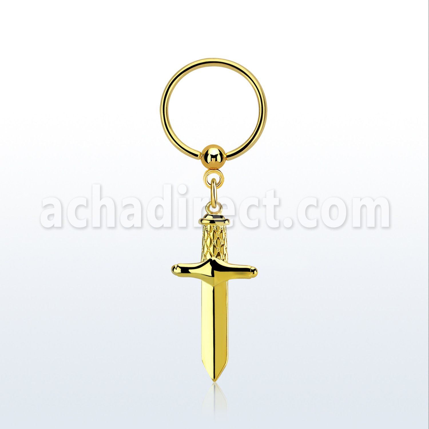 bcrts768 gold plated steel ball closure ring 16g w dagger