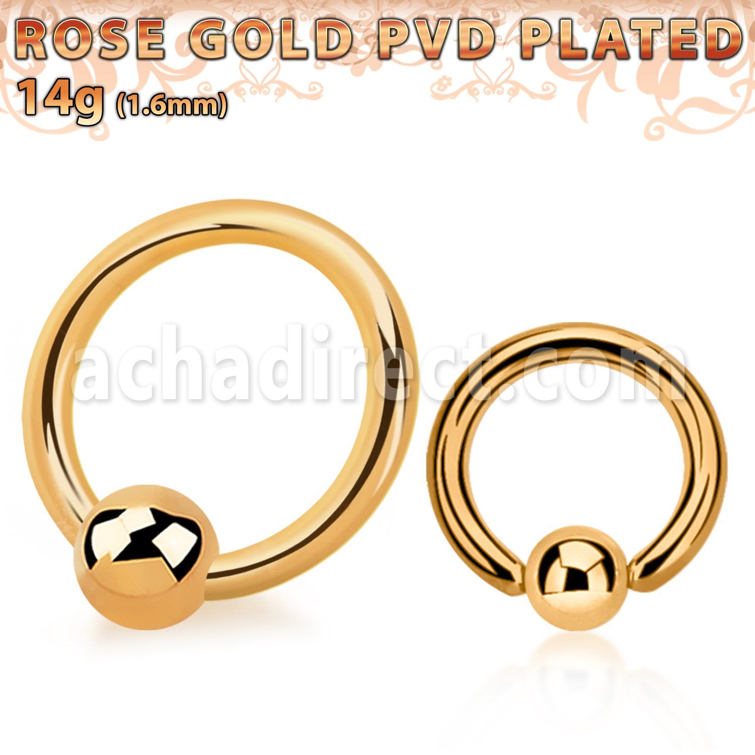 bcrtt rose gold plated 316l steel ball closure ring w 4mm ball