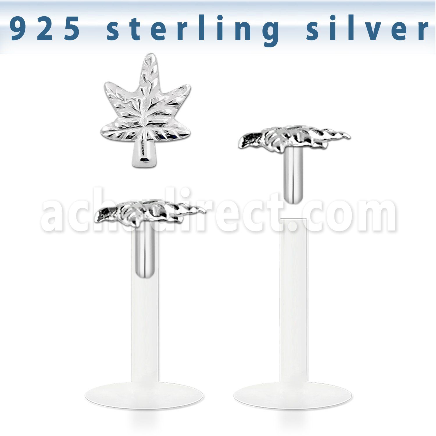 bilbma clear bio flex labret with silver marijuana leaf top