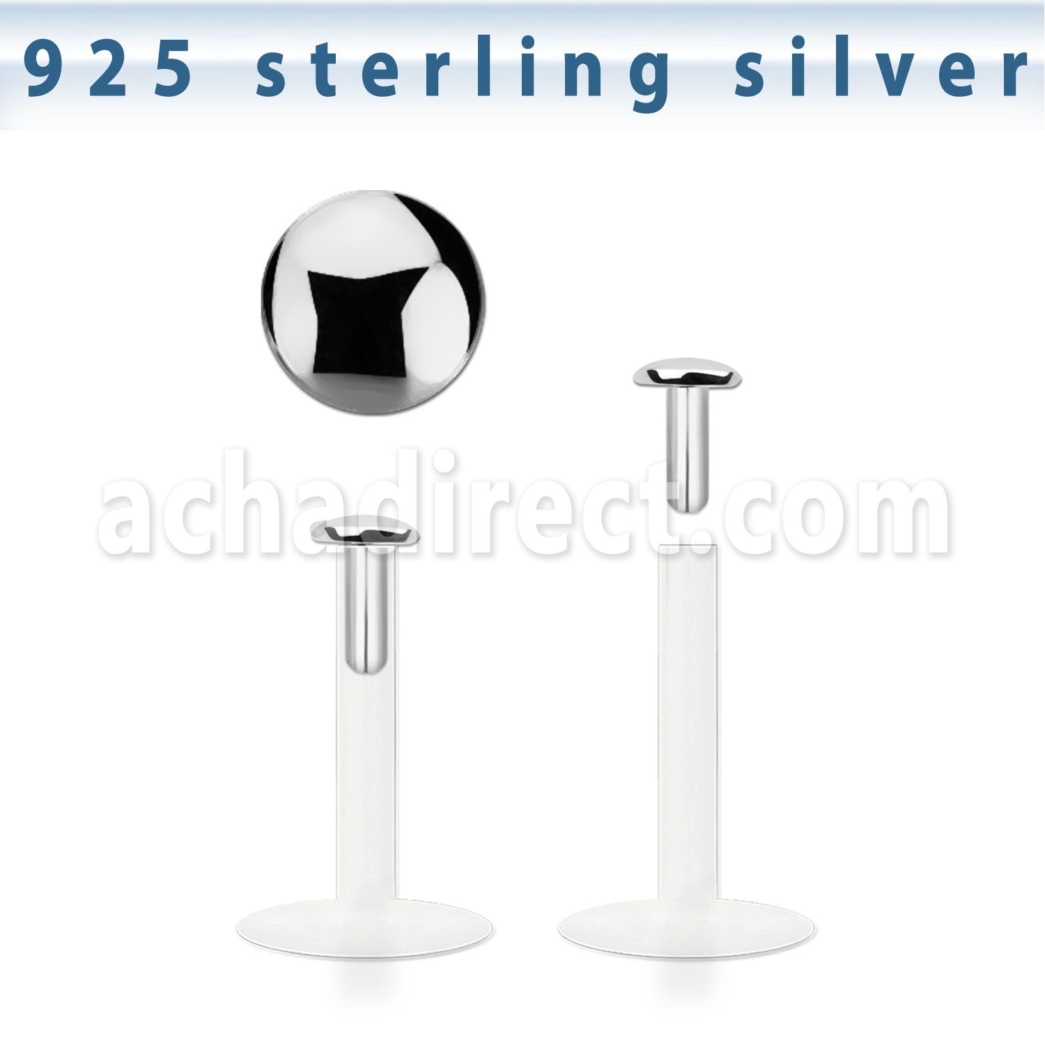 bilbrd bio flexible labret w a 2mm push in silver flat top part