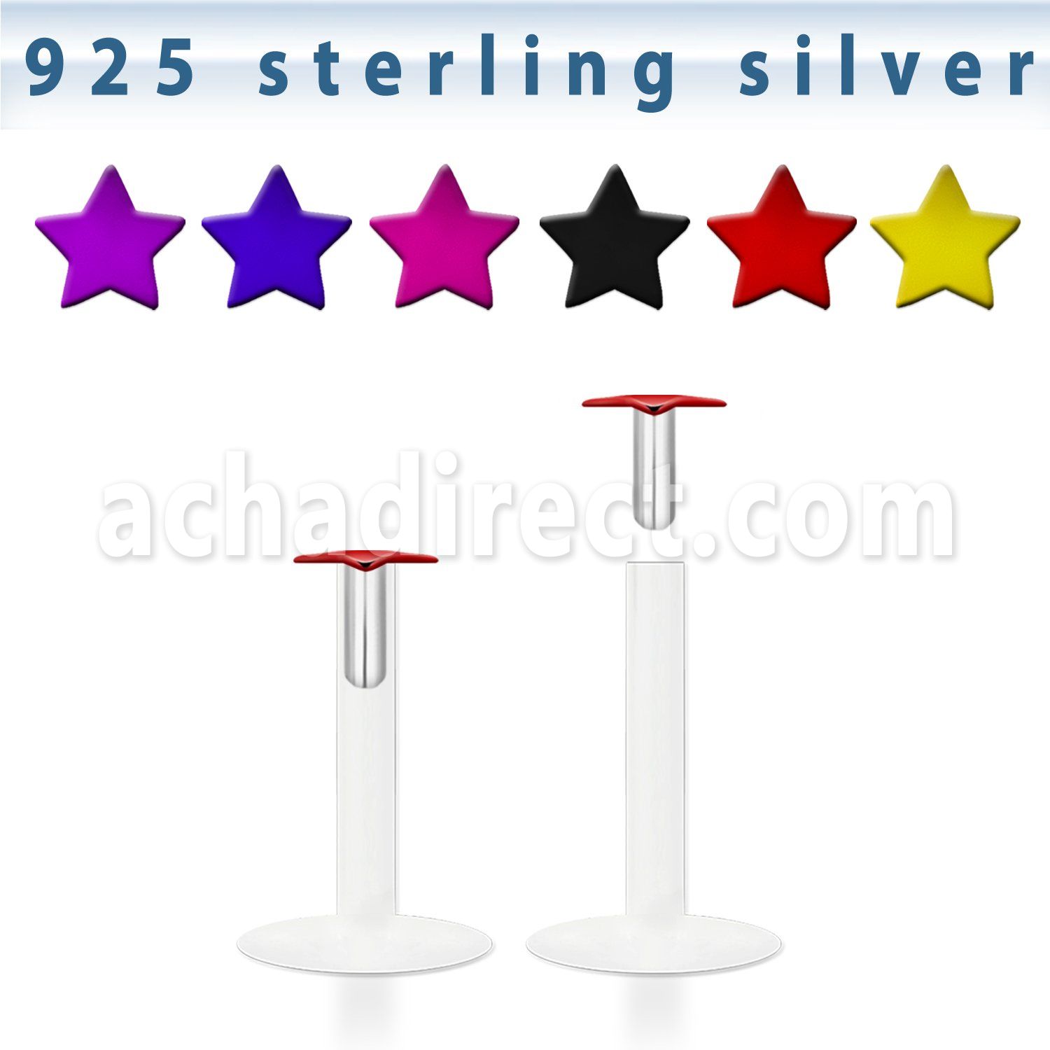 bilbsp clear bio flex labret with star color plated silver top