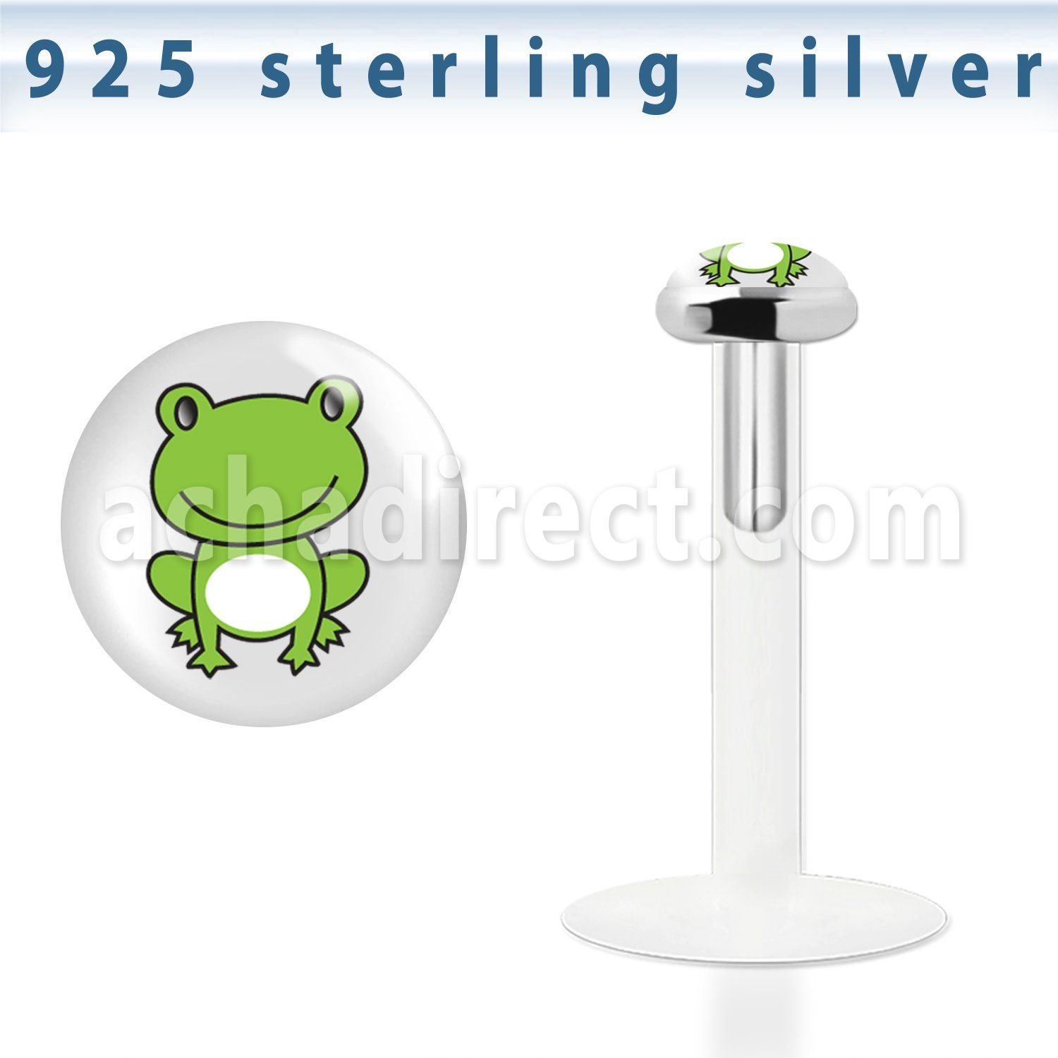 bilg19 bio flex labret with 3mm flat silver top with frog logo