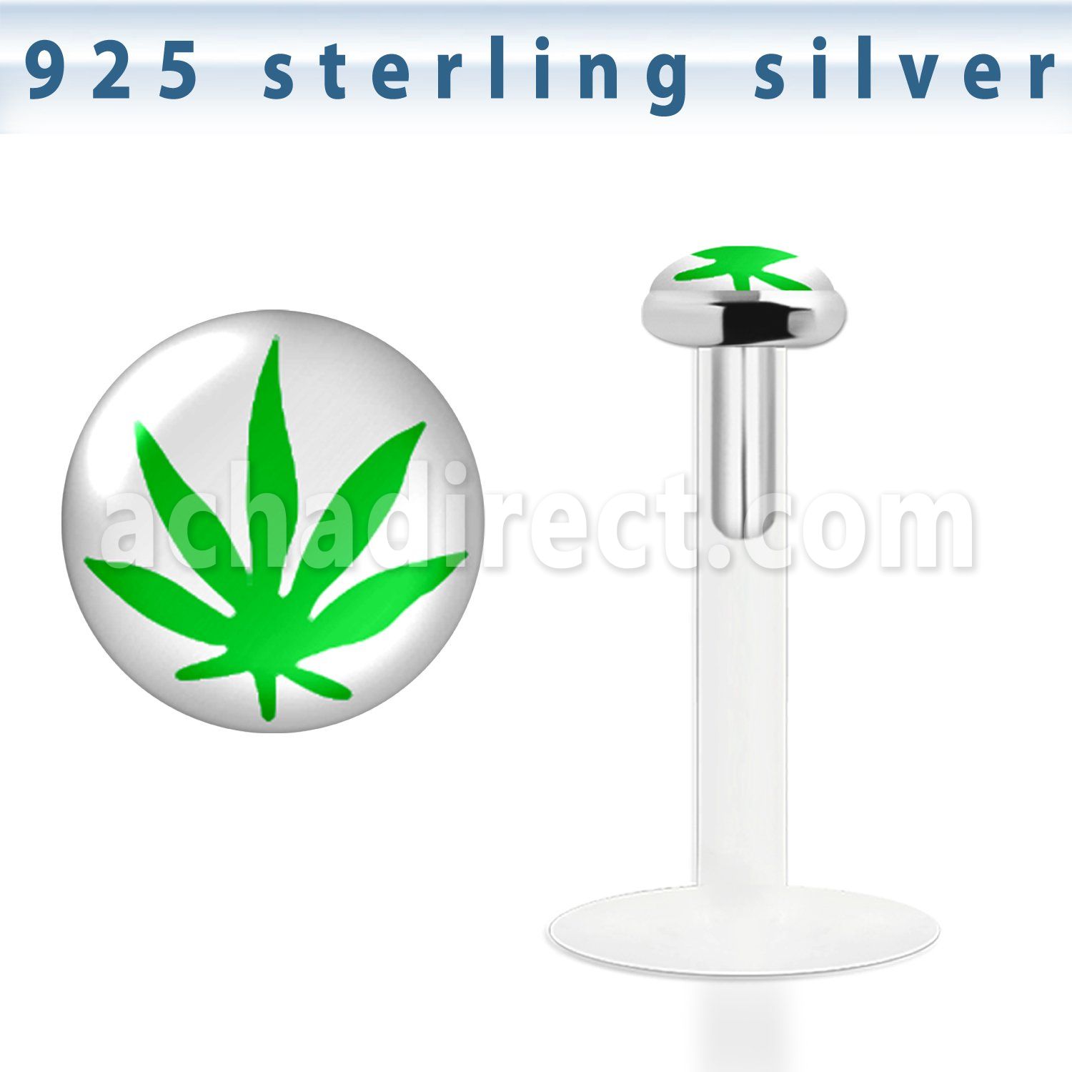 bilg1 bio flex labret with 3mm marijuana leaf flat silver top