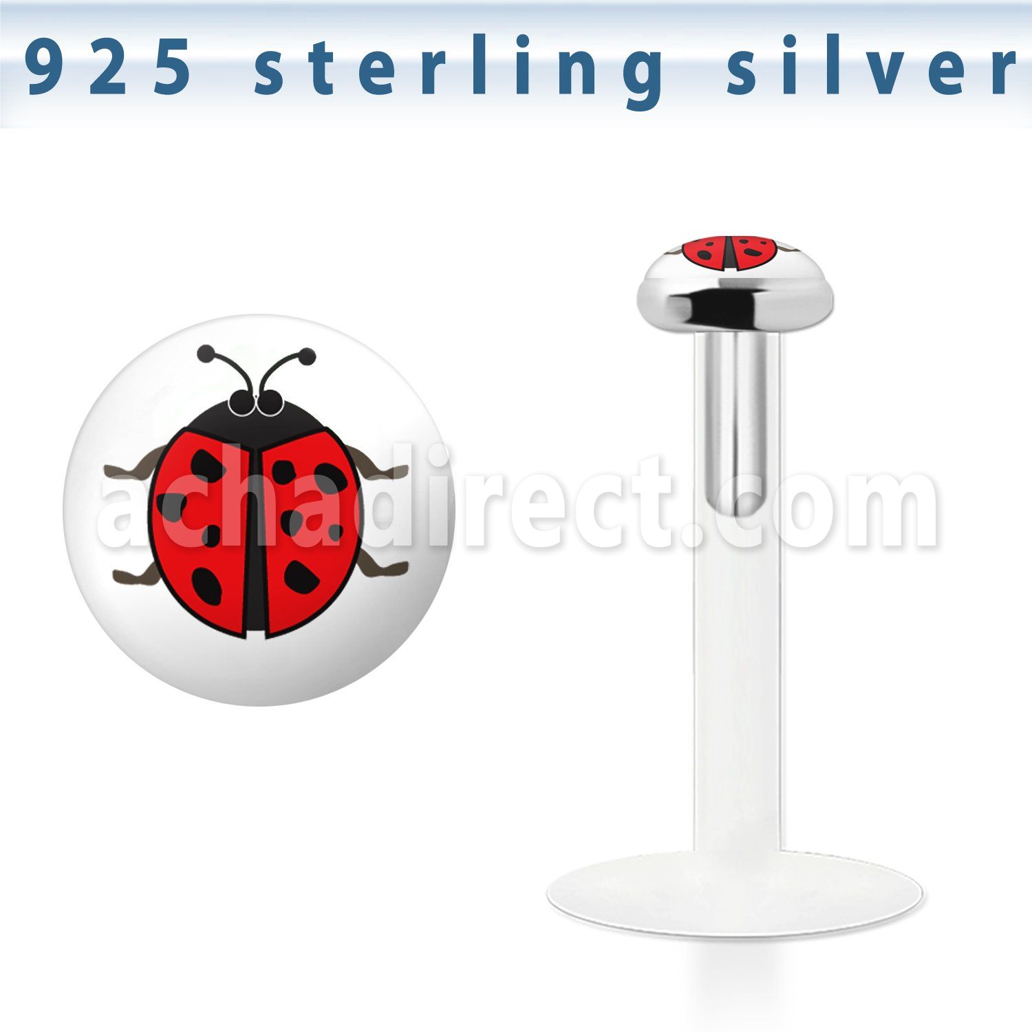 bilg20 bio flex labret w 3mm flat silver top w lady bug logo