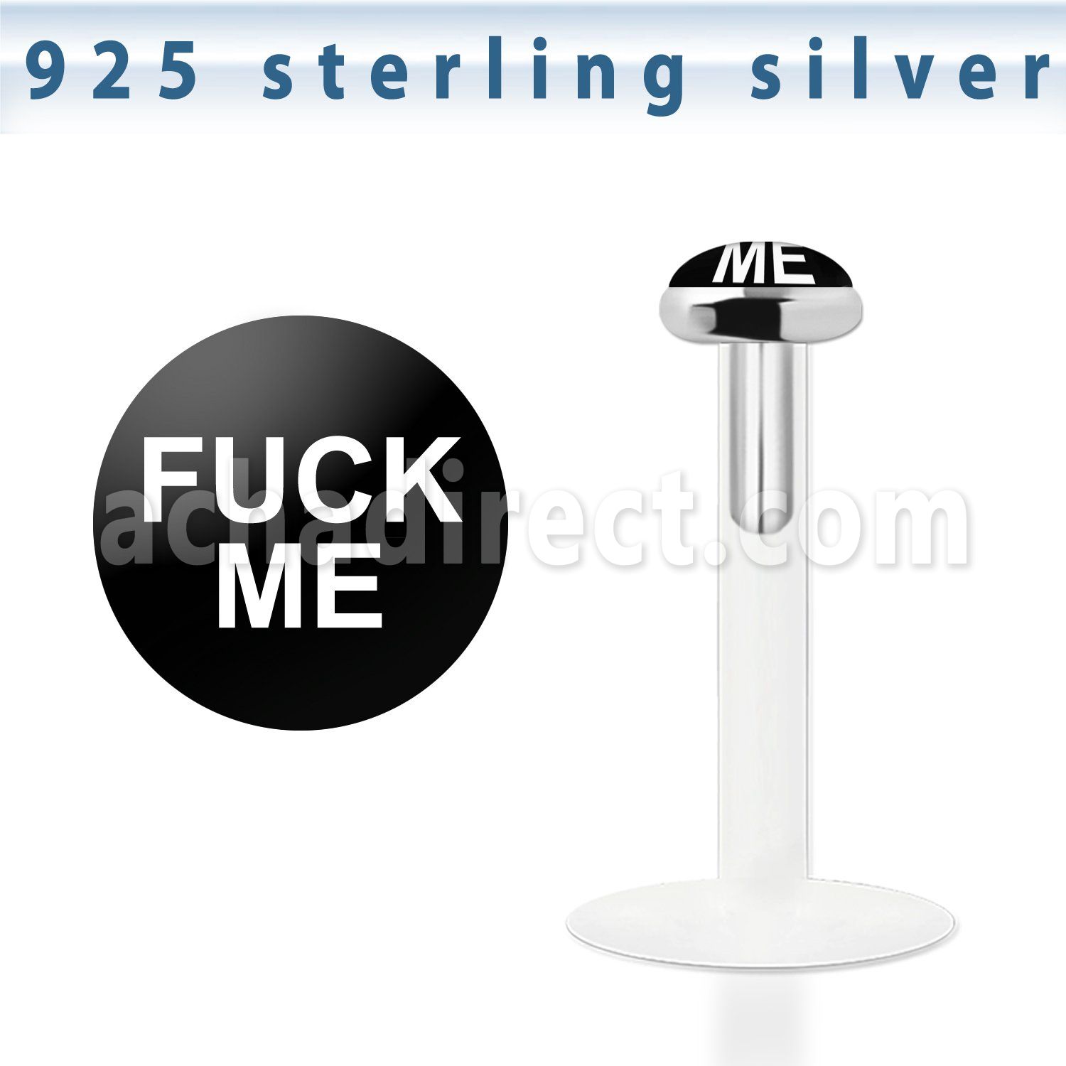 bilg29 bio flex labret w 3mm flat silver top with fuck me logo