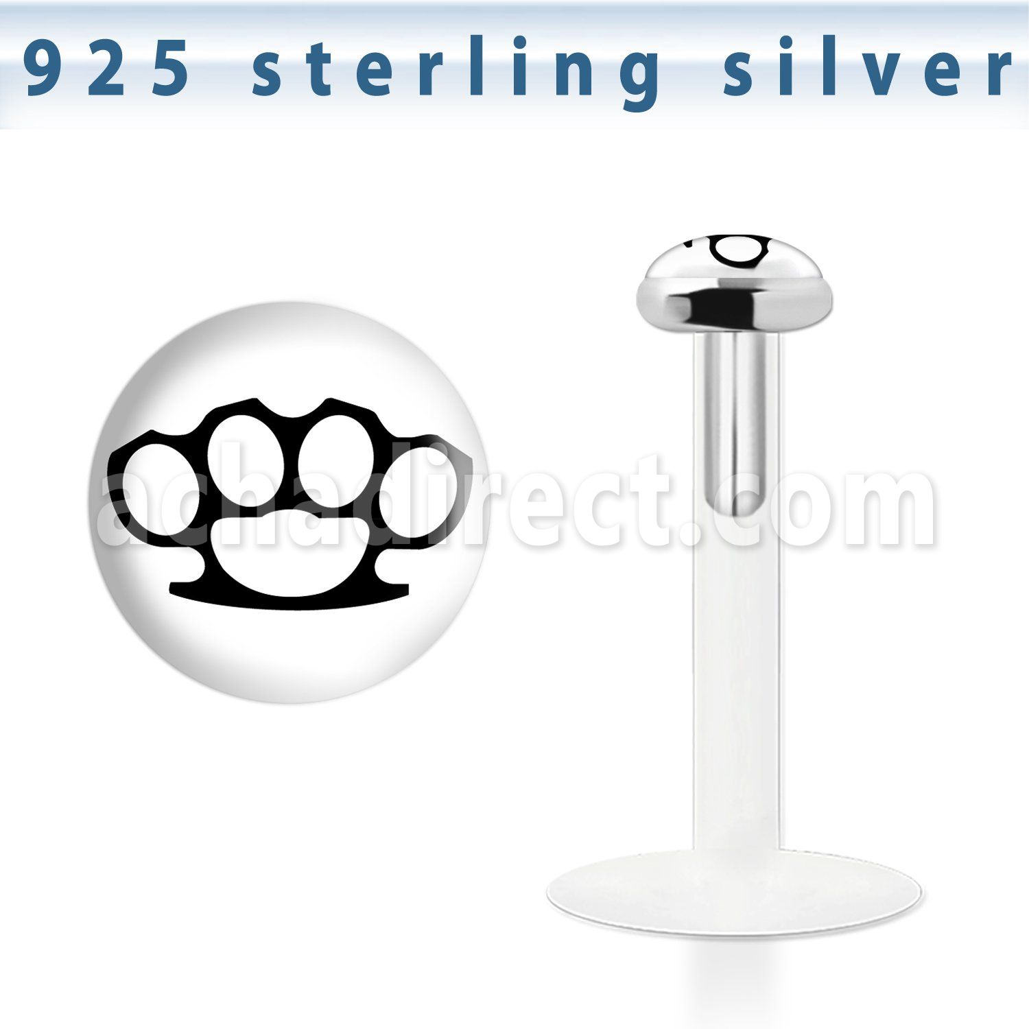 bilg37 bio flex labret w 3mm flat silver top w knuckles logo