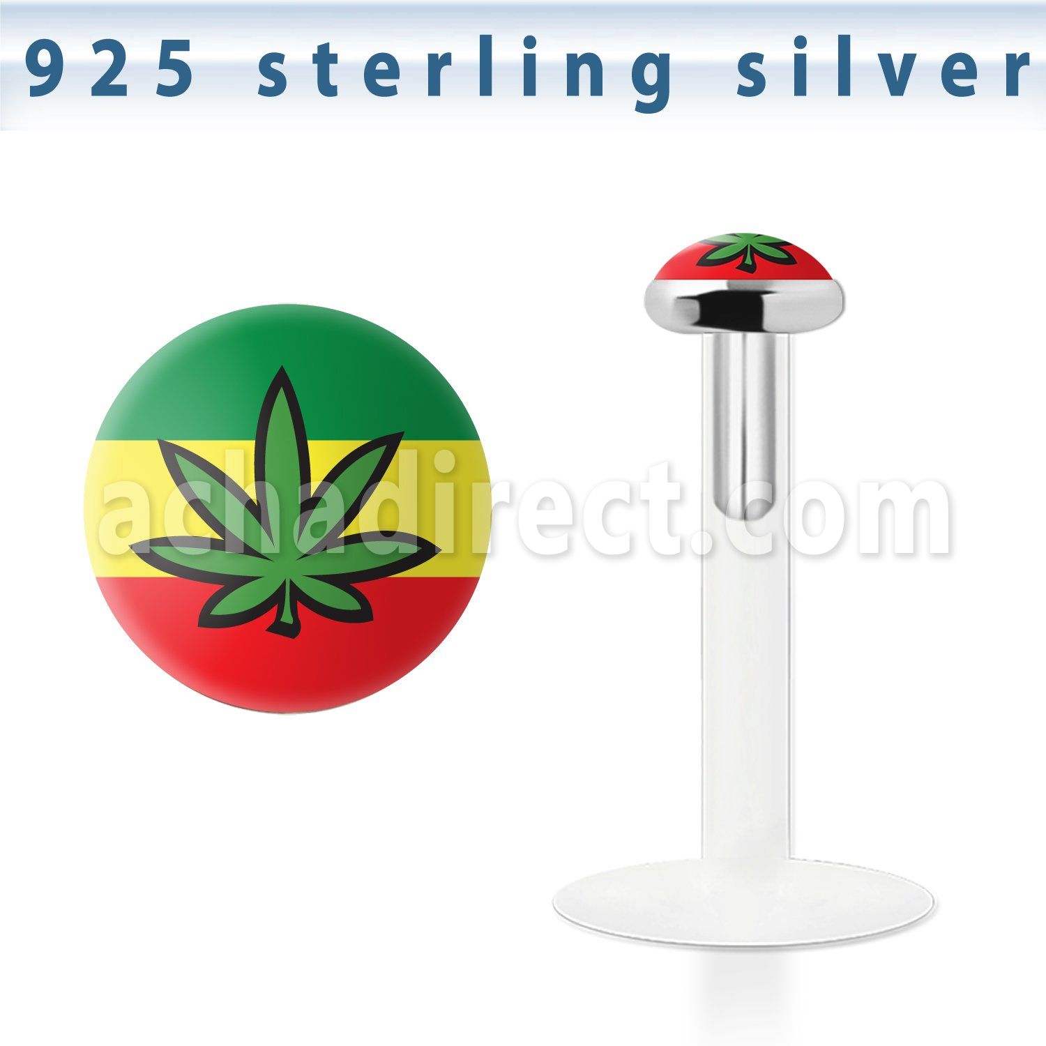 bilg49 bio flex labret w 3mm flat silver top w marijuana