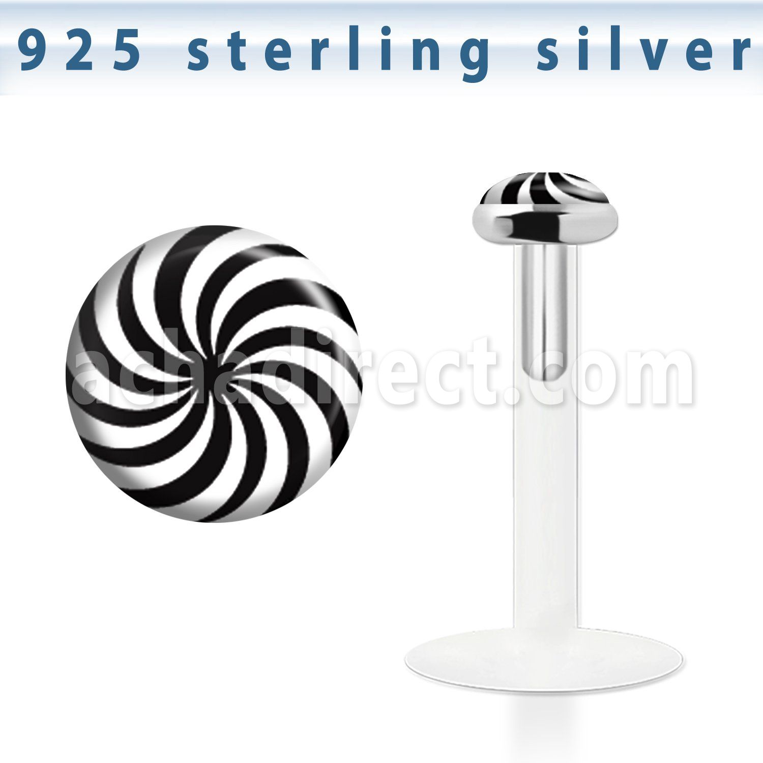 bilg50 bio flex labret w 3mm flat silver top w swirl logo