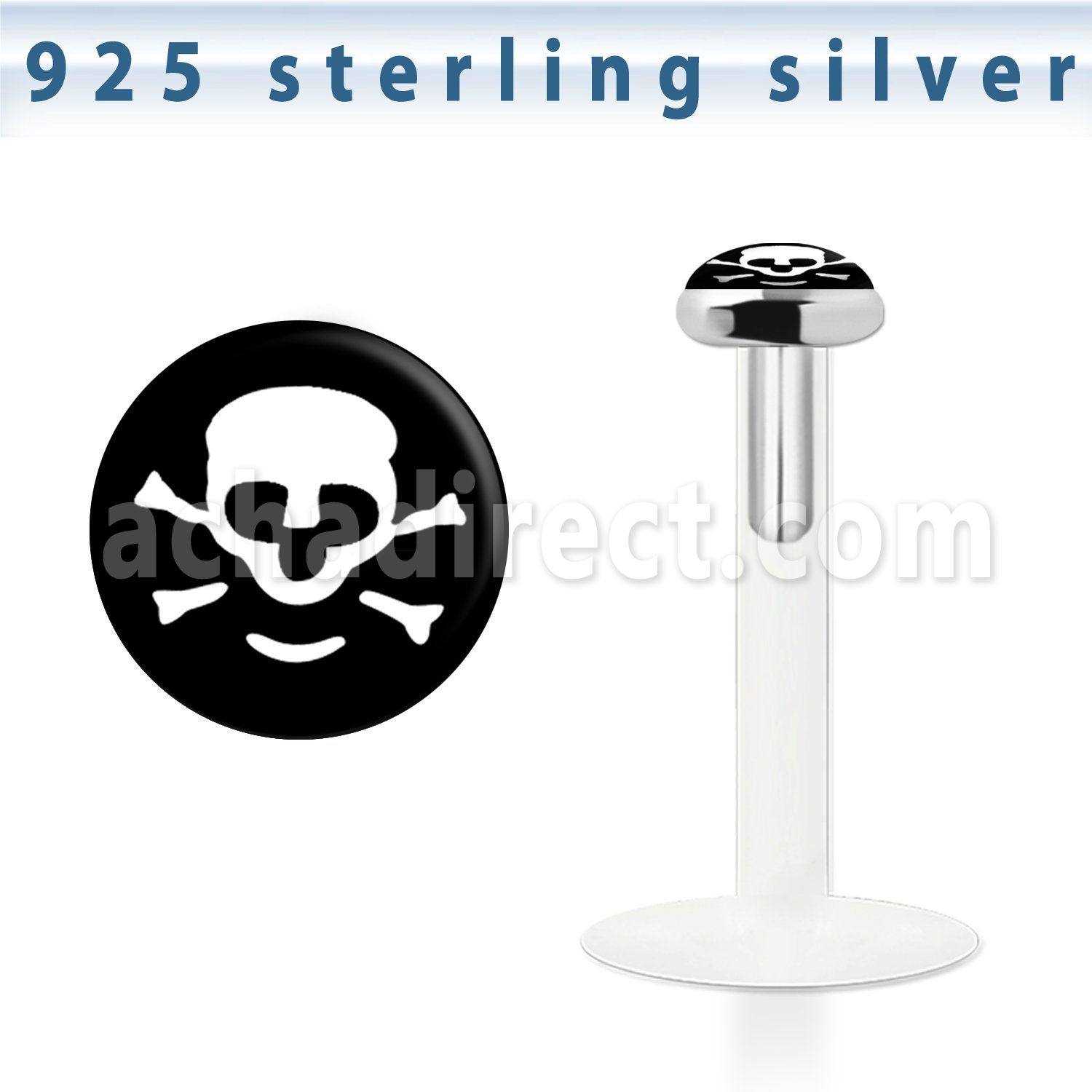 bilg55 bio flex labret w 3mm pirate flag flat silver top