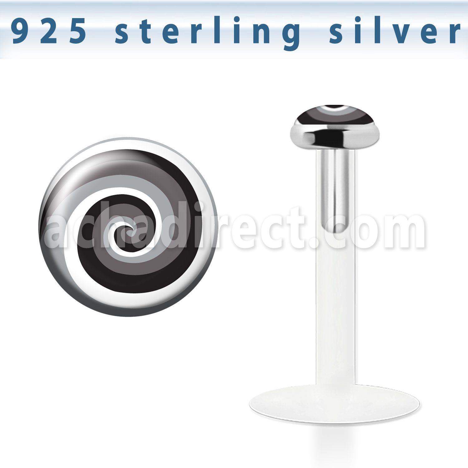 bilg56 bio flex labret with 3mm flat silver top w swirl logo