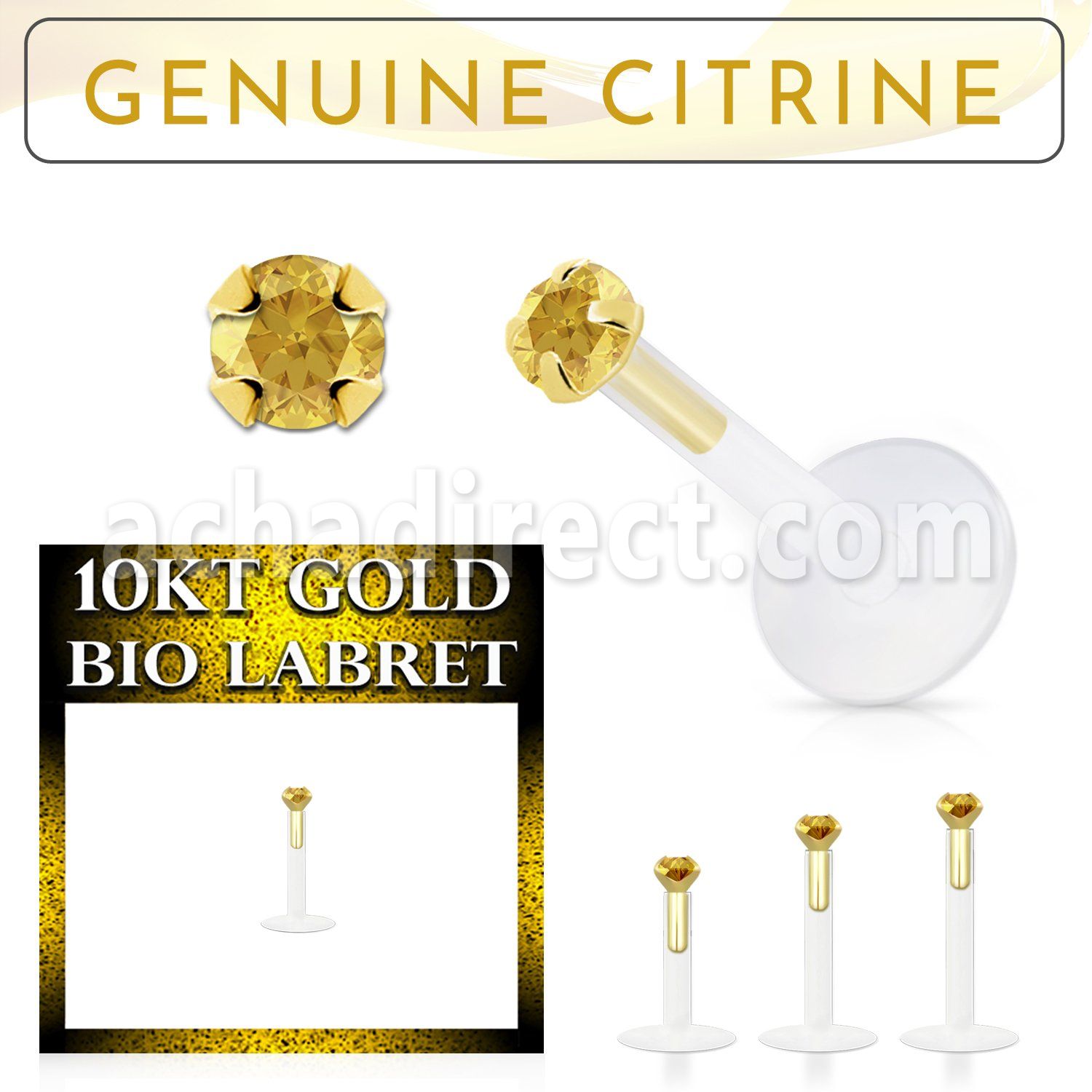 bioflex labret with push in 10kt gold w prong citrine