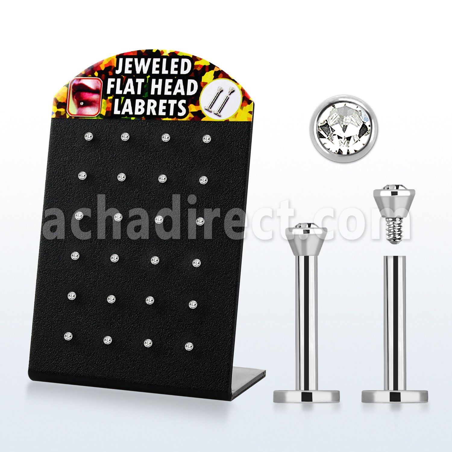 blbc25 316l internal labret w 2 5mm clear jewel tops