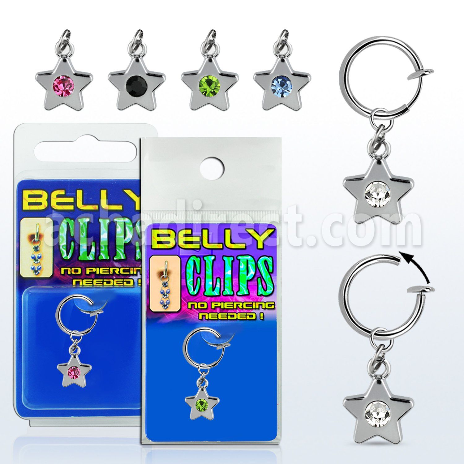 blcp398 fake belly clip w a dangling star w a crystal center 