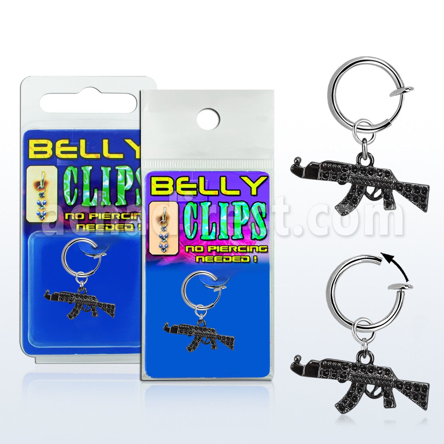 blcp631k fake belly clip w a dangling black miniature ak47 