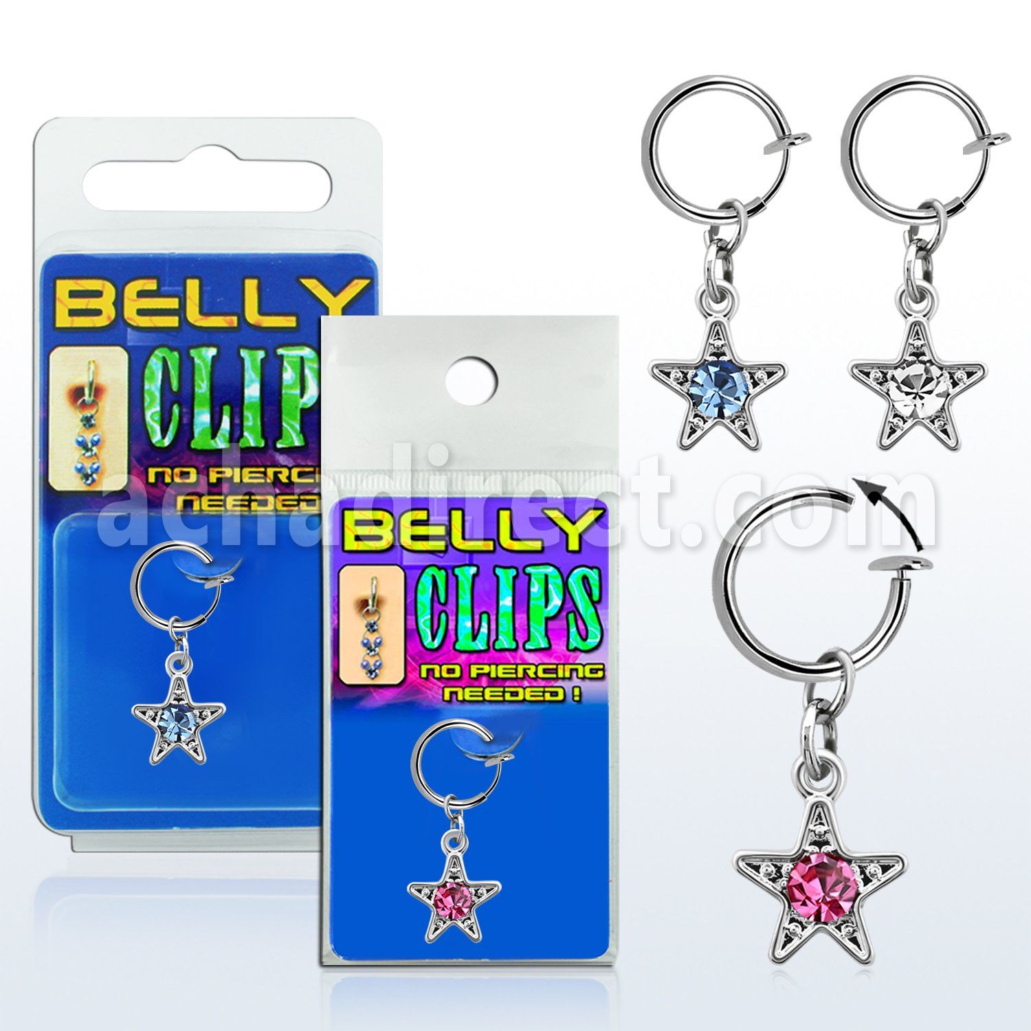 blcptsar fake belly clip w rhodium plated star dangle in package