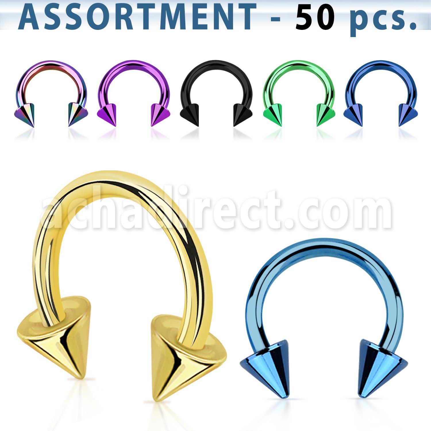 blk187 bulk of anodized 316l steel circular barbells w 5mm cone