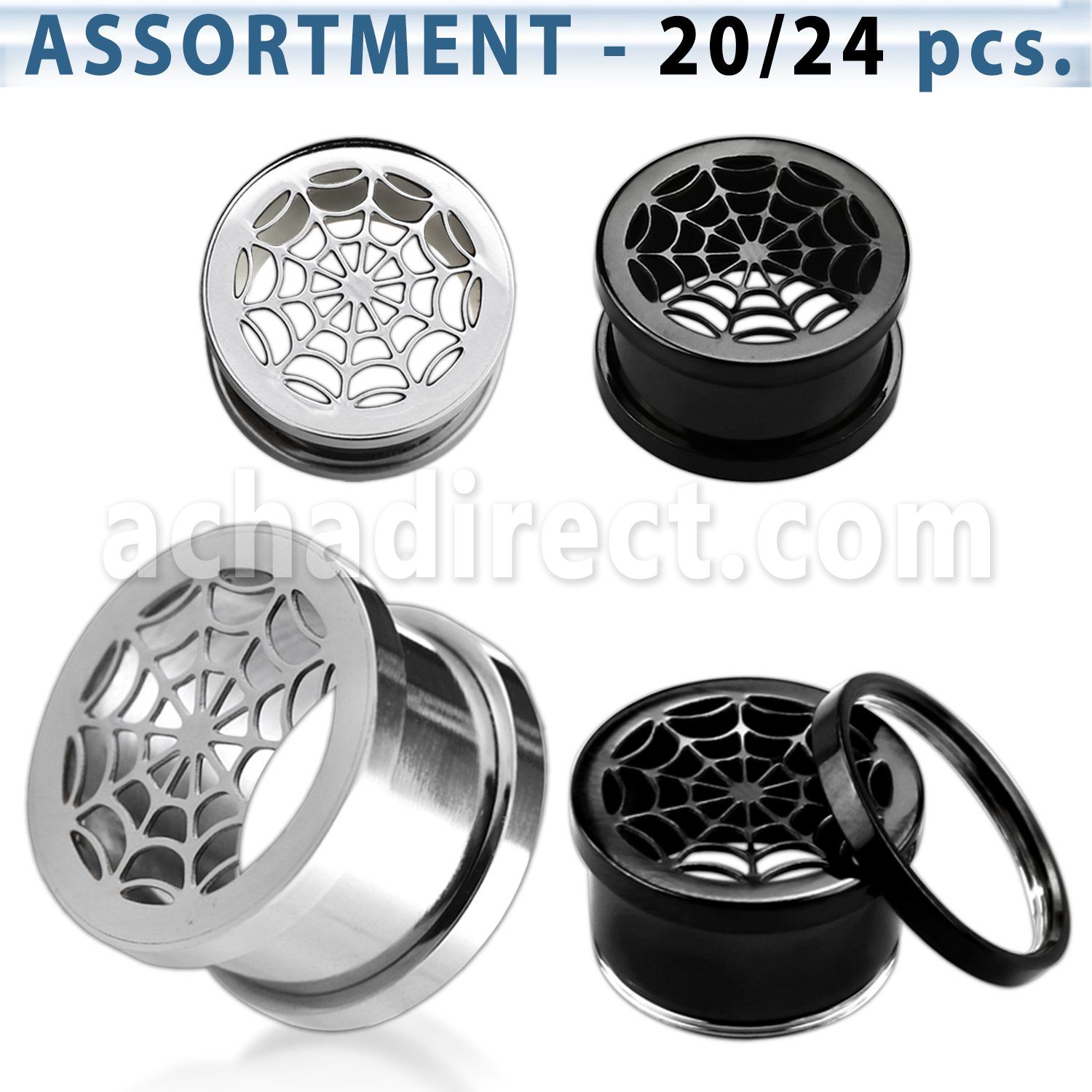 blk247 anodized polished 316l screwfit tunnel w spider web