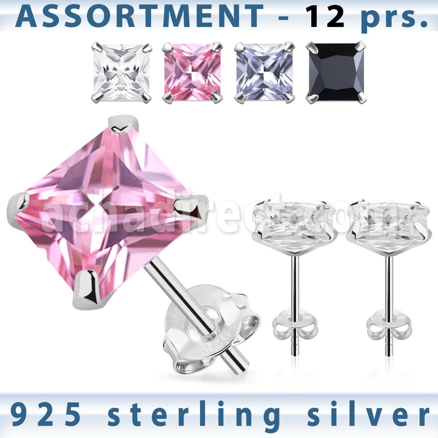 blk259g sterling silver earring stud with 9 12mm square cz
