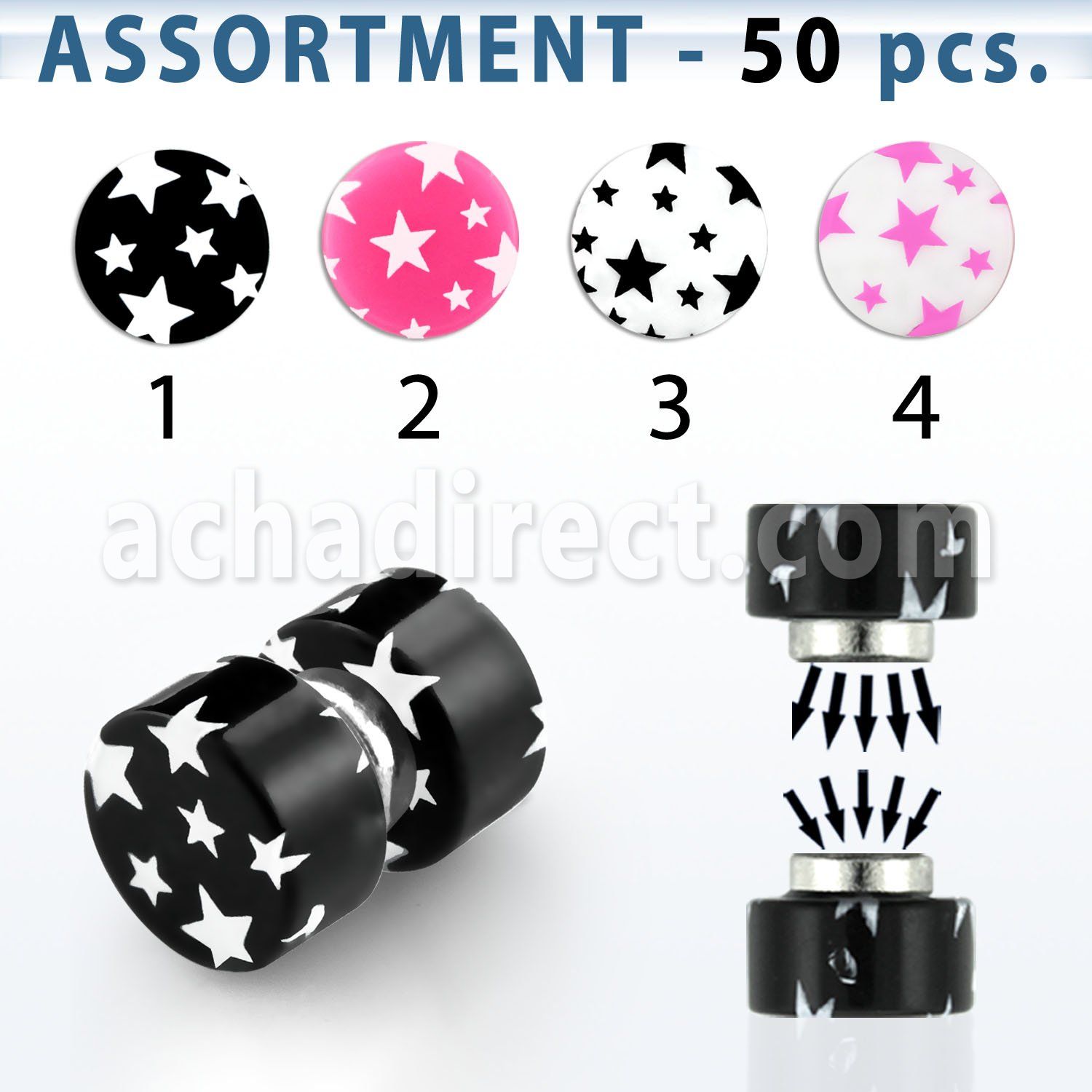 blk308 magnetic acrylic illusion fake plug with star design