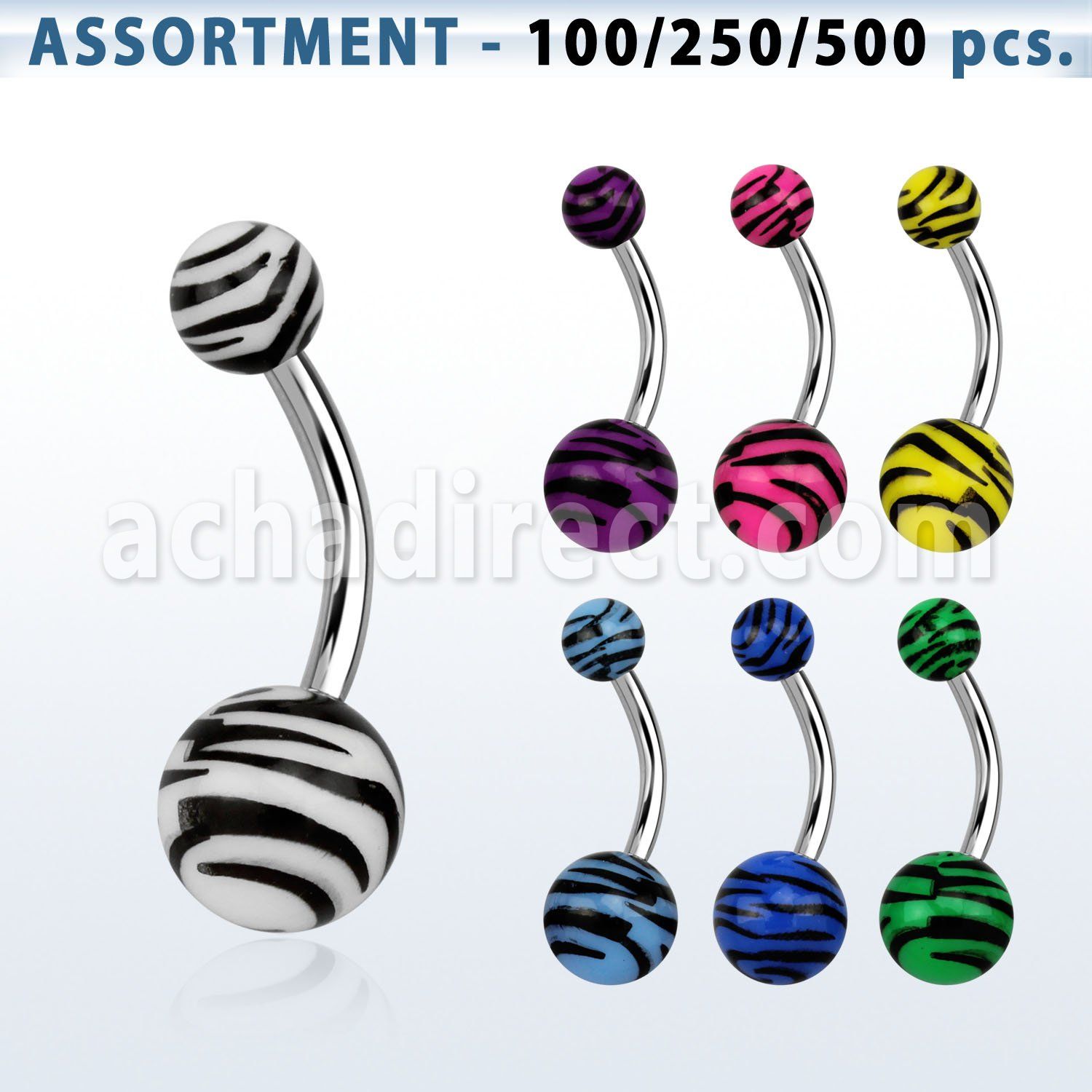 blk337 316l steel belly banana with 5 8mm zebra striped ball