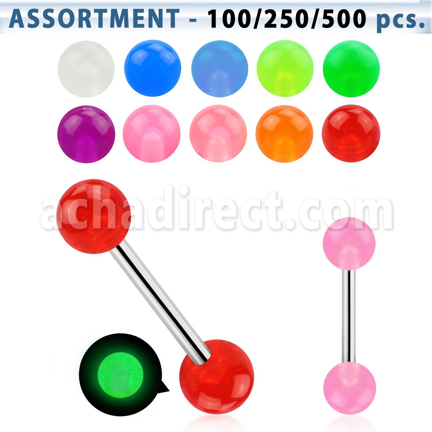 blk355 316l tongue barbell with 6mm glow in the dark ball