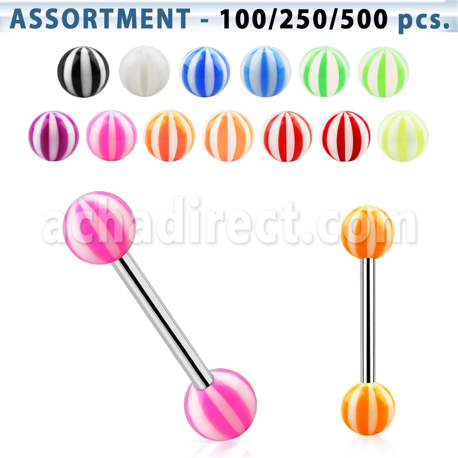 blk366 316l steel tongue barbell with 6mm acrylic beach ball