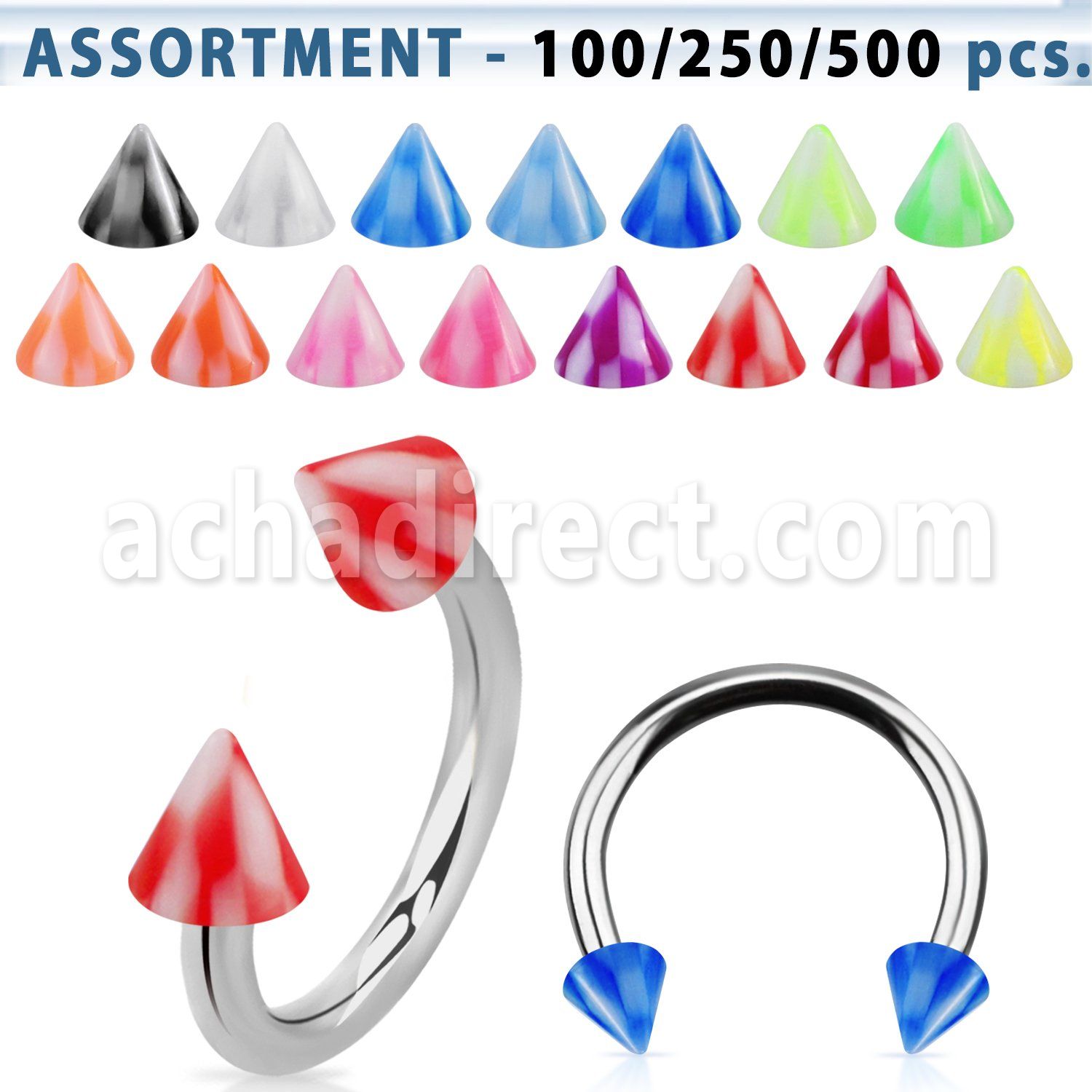 blk384 316l steel circular barbell w 3mm acrylic checkered cone