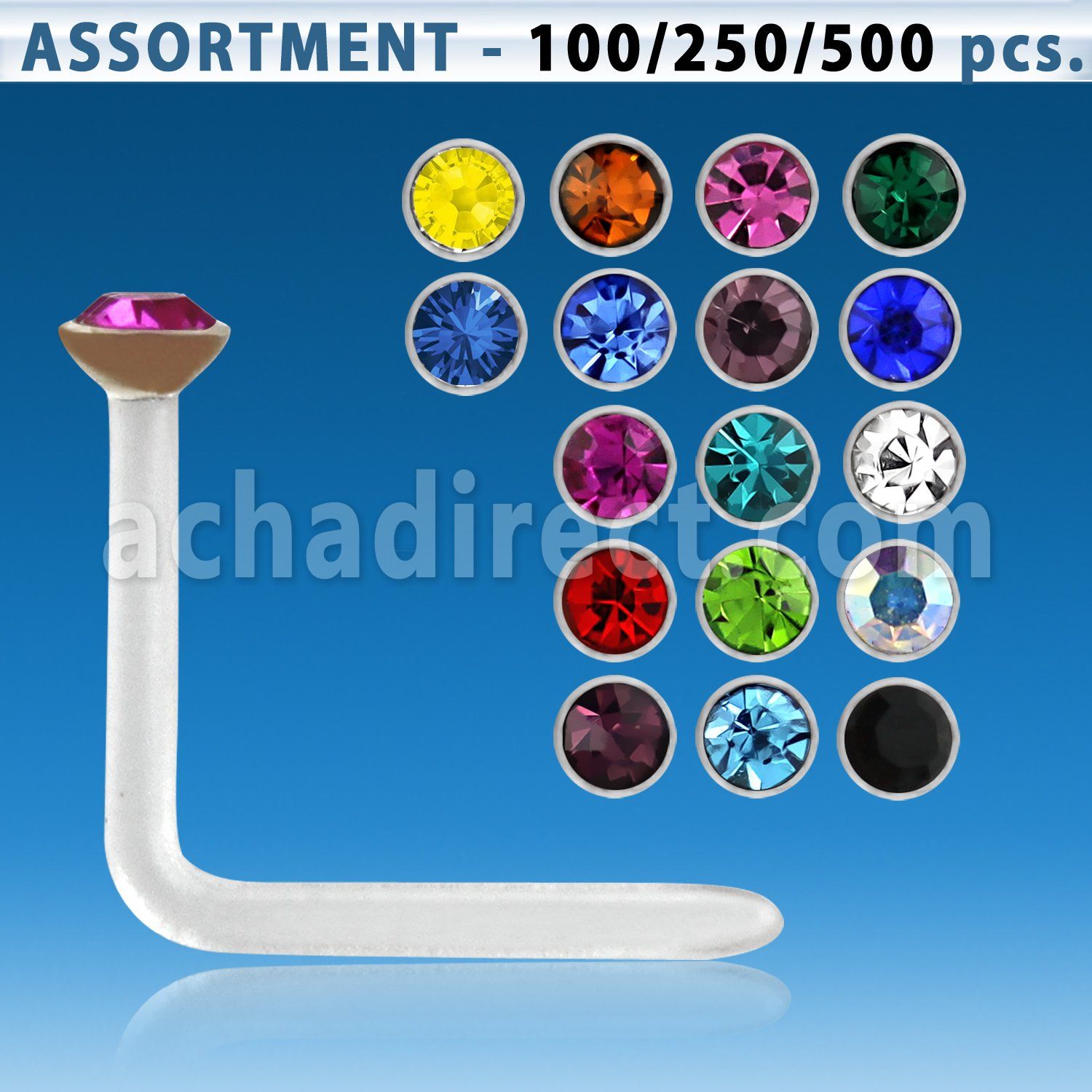blk422 acrylic nose stud with 1 5mm round crystal top