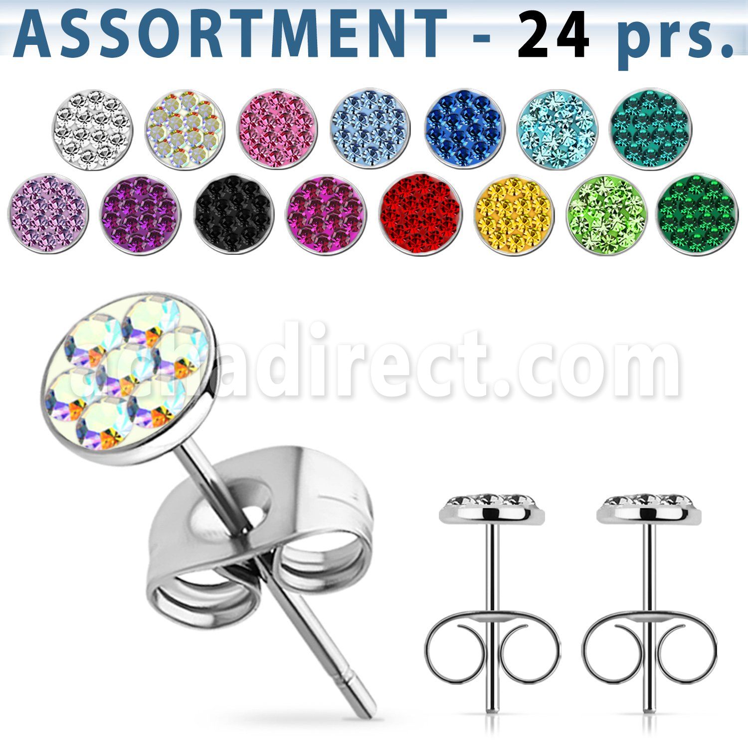blk438 stainless steel ear studs with ferido glued crystal