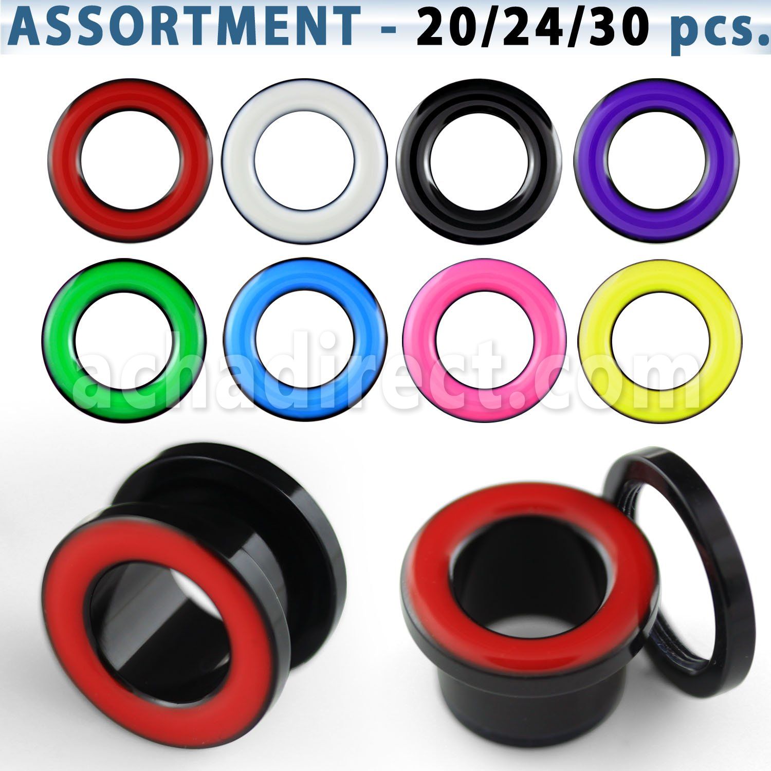 blk458 acrylic screw fit flesh tunnel with colored rim