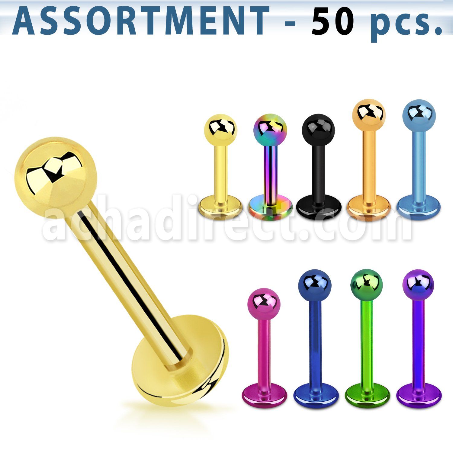 blk466 premium pvd plated 316l labret with 3mm ball