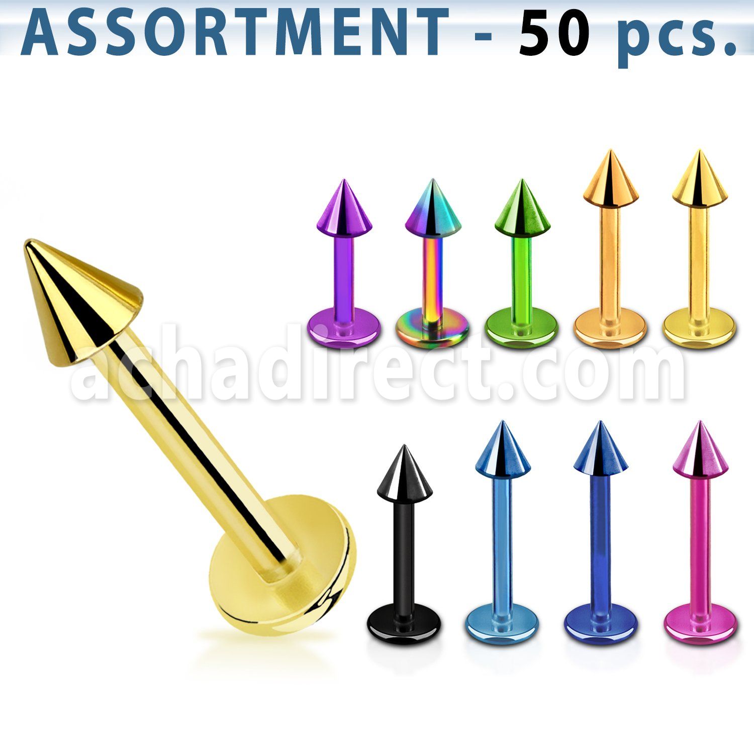 blk467 premium pvd plated 316l steel labret with 3mm cones