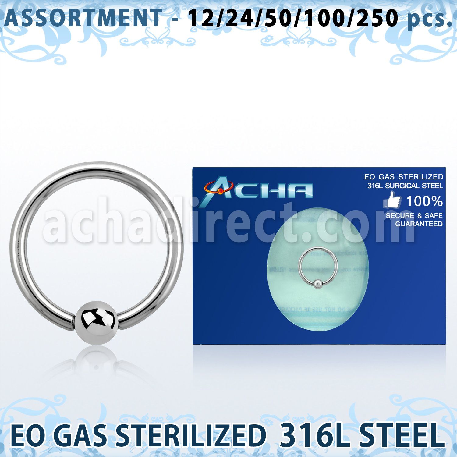 blk480 sterilized 316l steel closure ring with 4mm ball