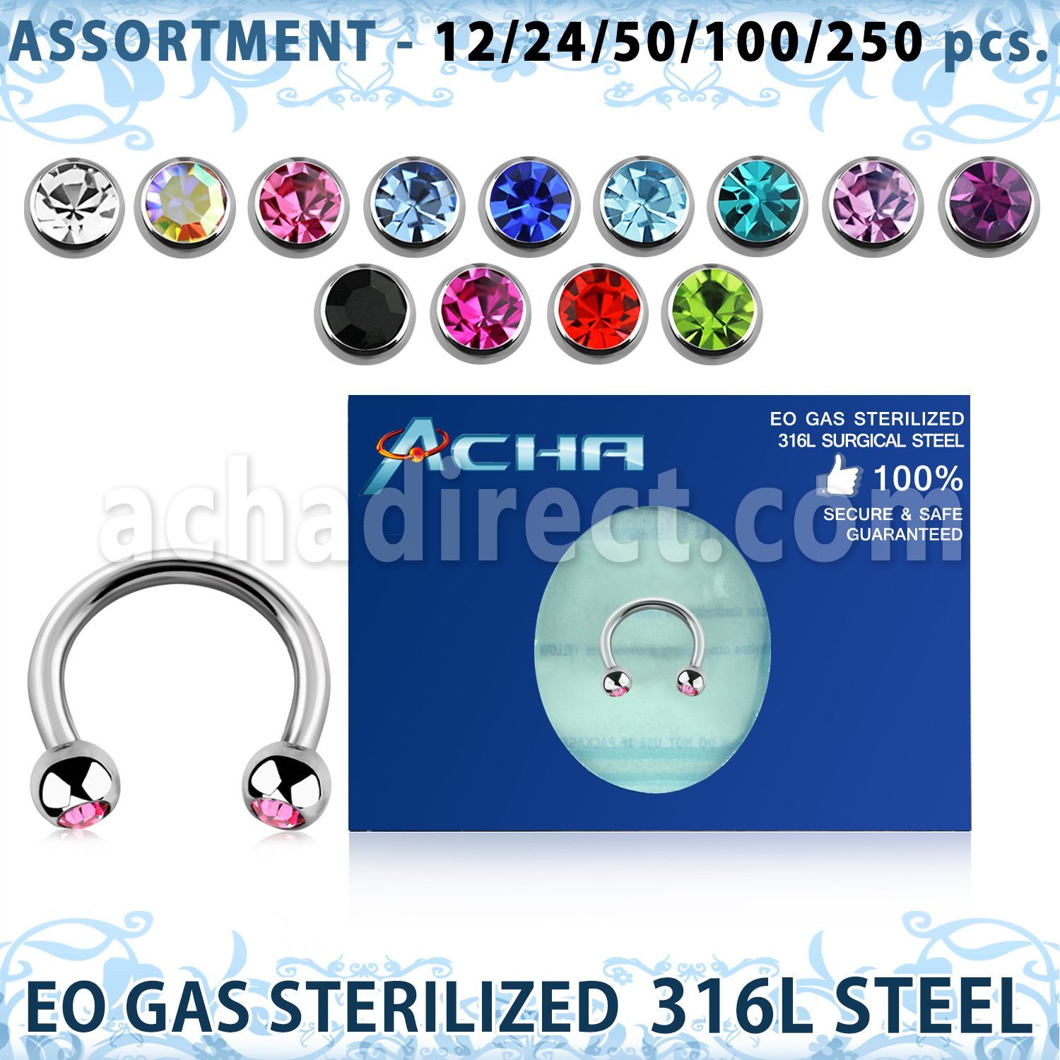 blk487 eo gas sterilized piercing surgical steel circular barbell 3mm