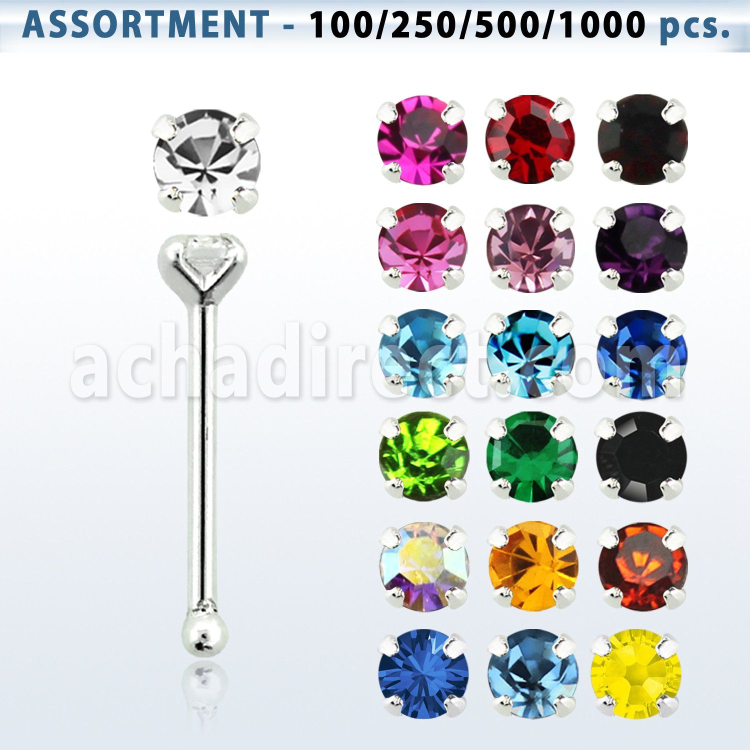 blk496 sterling silver nose bone with 1 5mm prong crystal